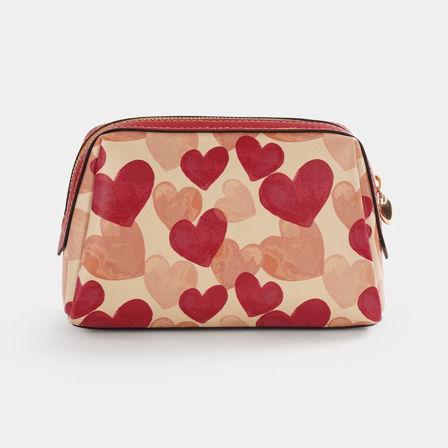 Pink Heart Print Faux Leather Vanity Pouch - Large