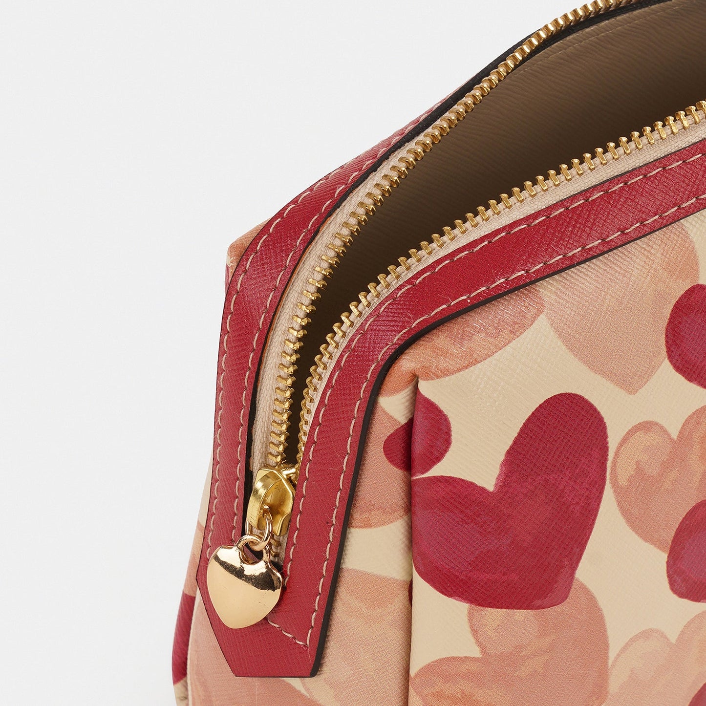 Pink Heart Print Faux Leather Vanity Pouch - Large