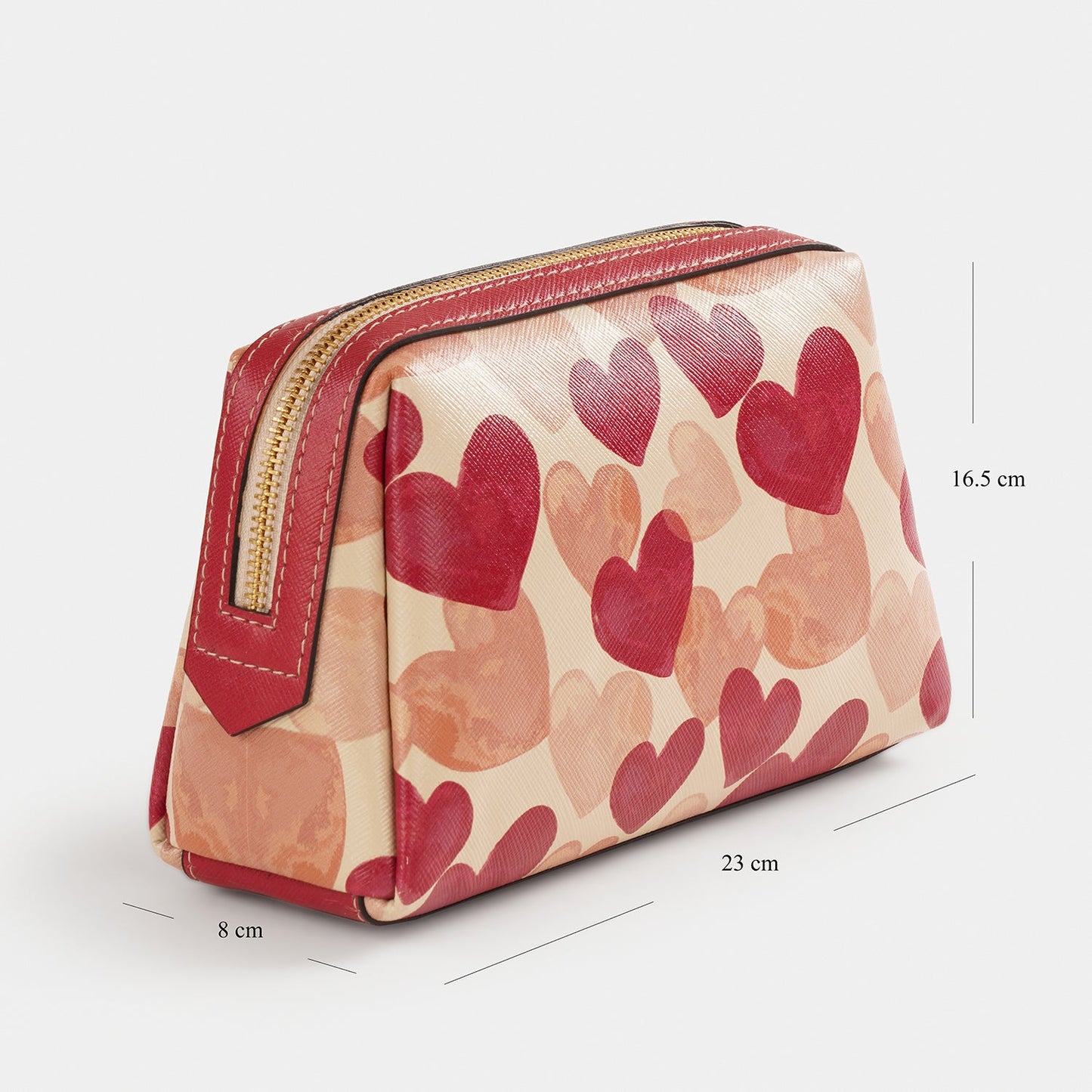 Pink Heart Print Faux Leather Vanity Pouch - Large