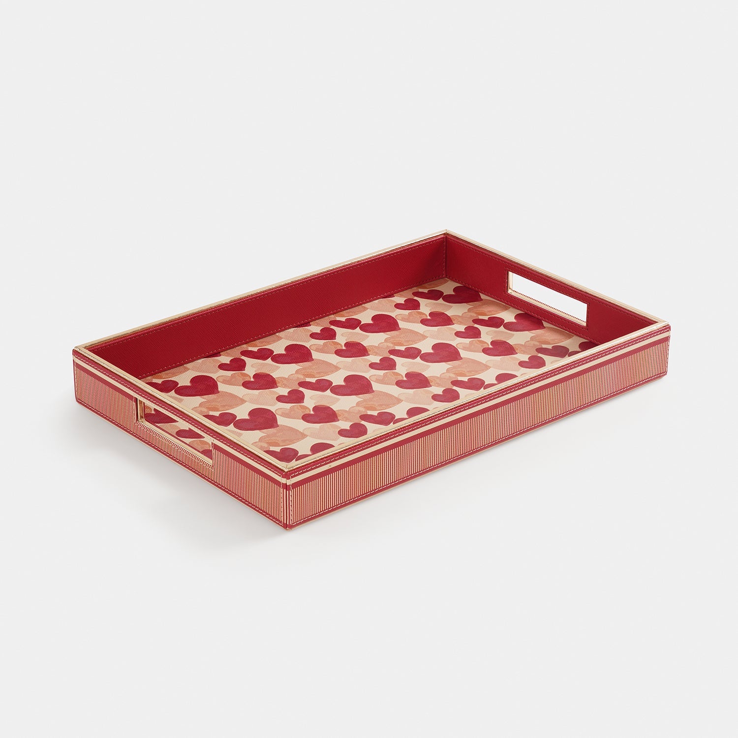 Pink Big Heart Print Faux Leather Rectangular Tray