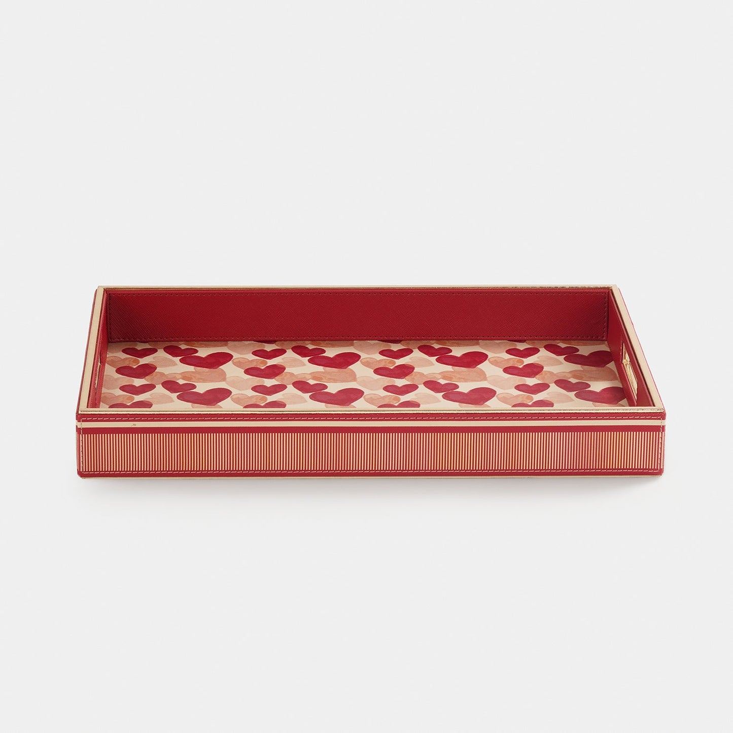 Pink Big Heart Print Faux Leather Rectangular Tray