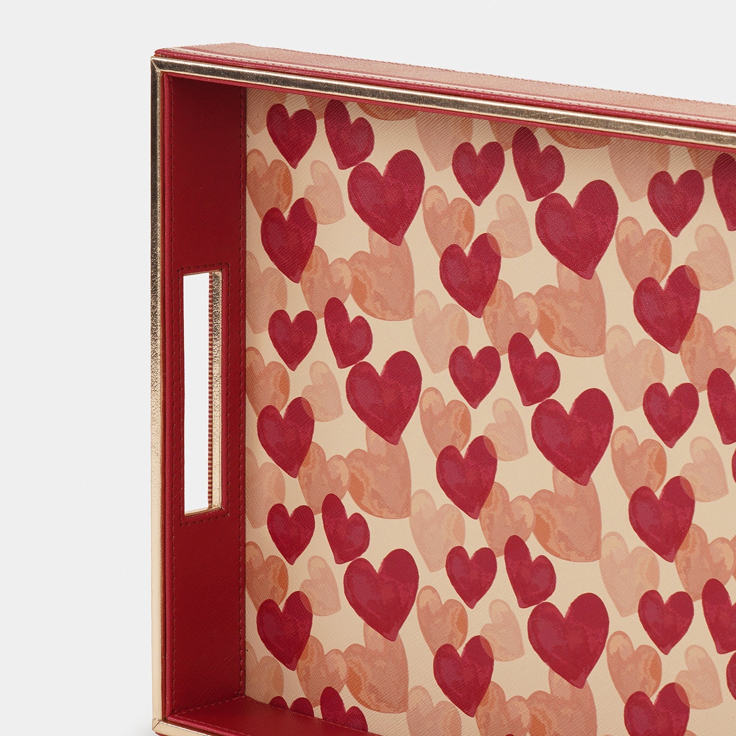 Pink Big Heart Print Faux Leather Rectangular Tray