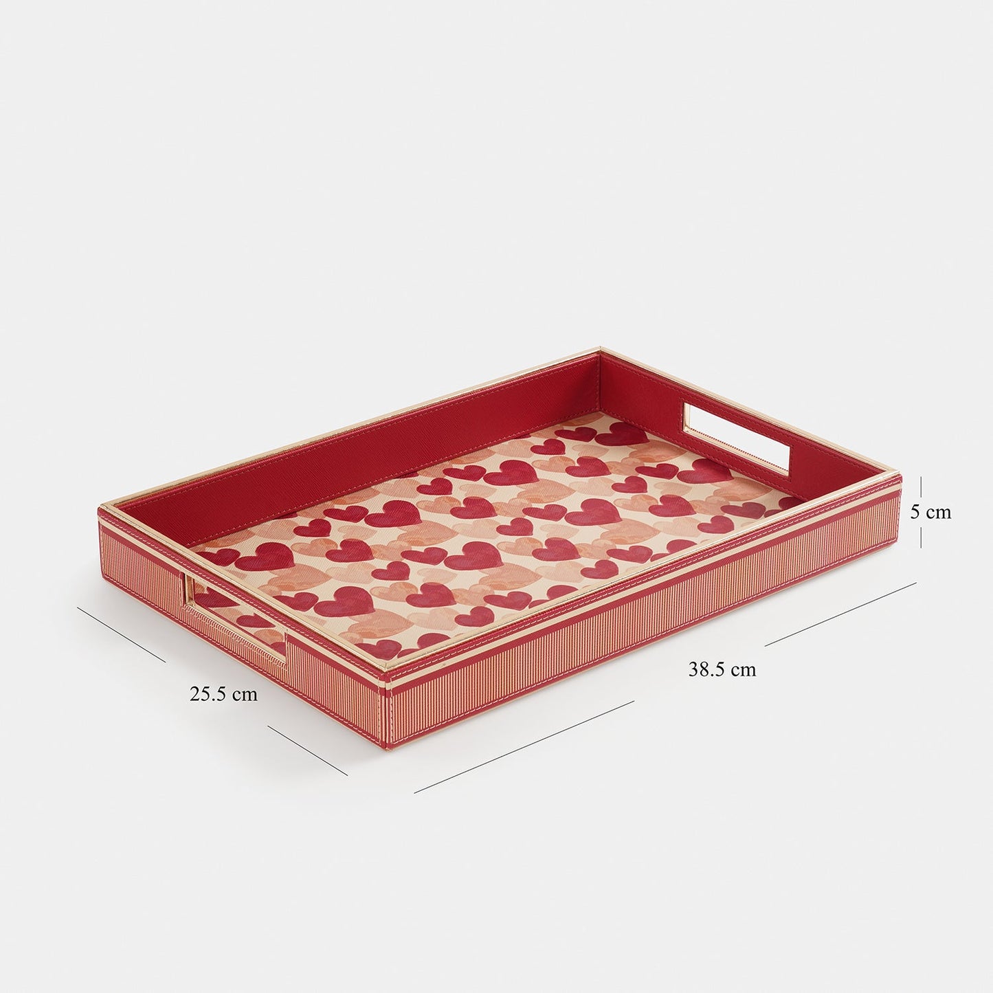 Pink Big Heart Print Faux Leather Rectangular Tray