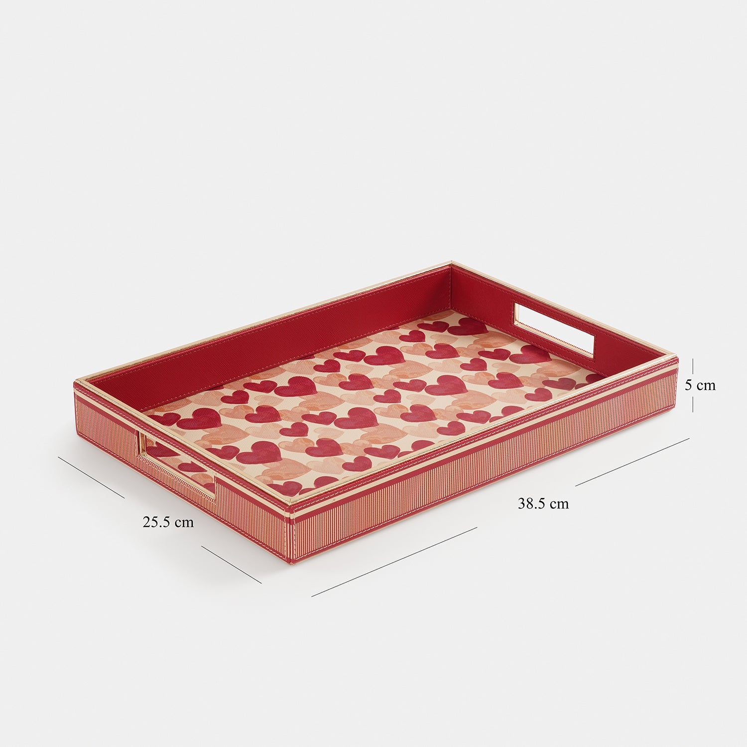 Pink Big Heart Print Faux Leather Rectangular Tray