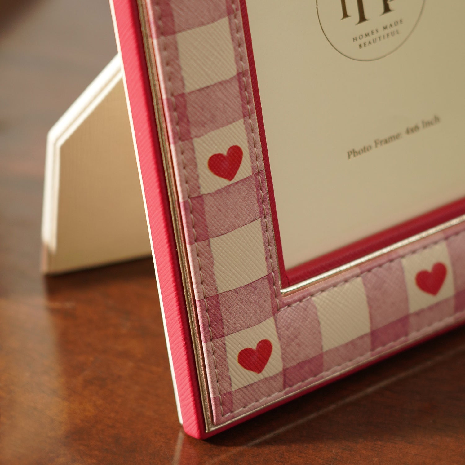 Pink Red Heart Print Faux Leather Photo Frame - Small