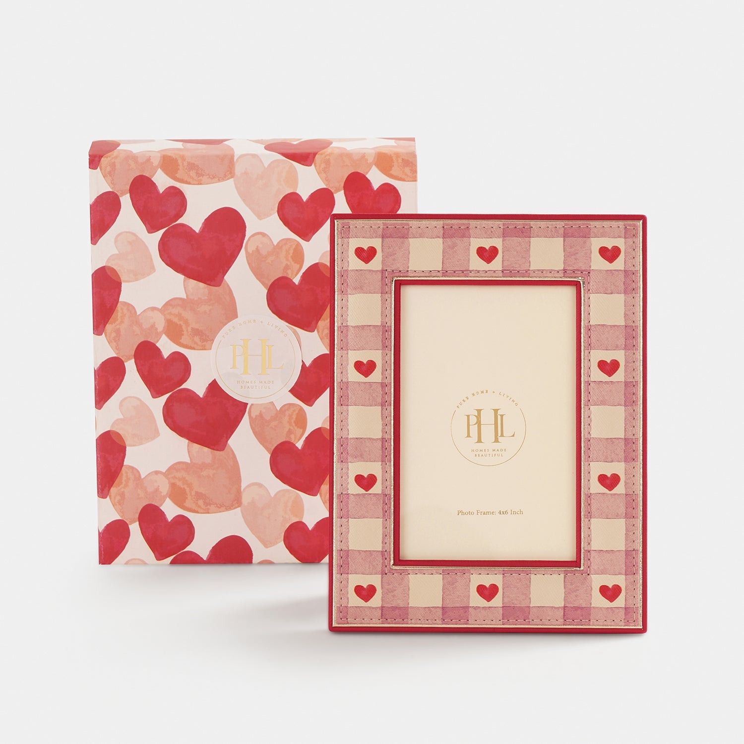 Pink Red Heart Print Faux Leather Photo Frame - Small