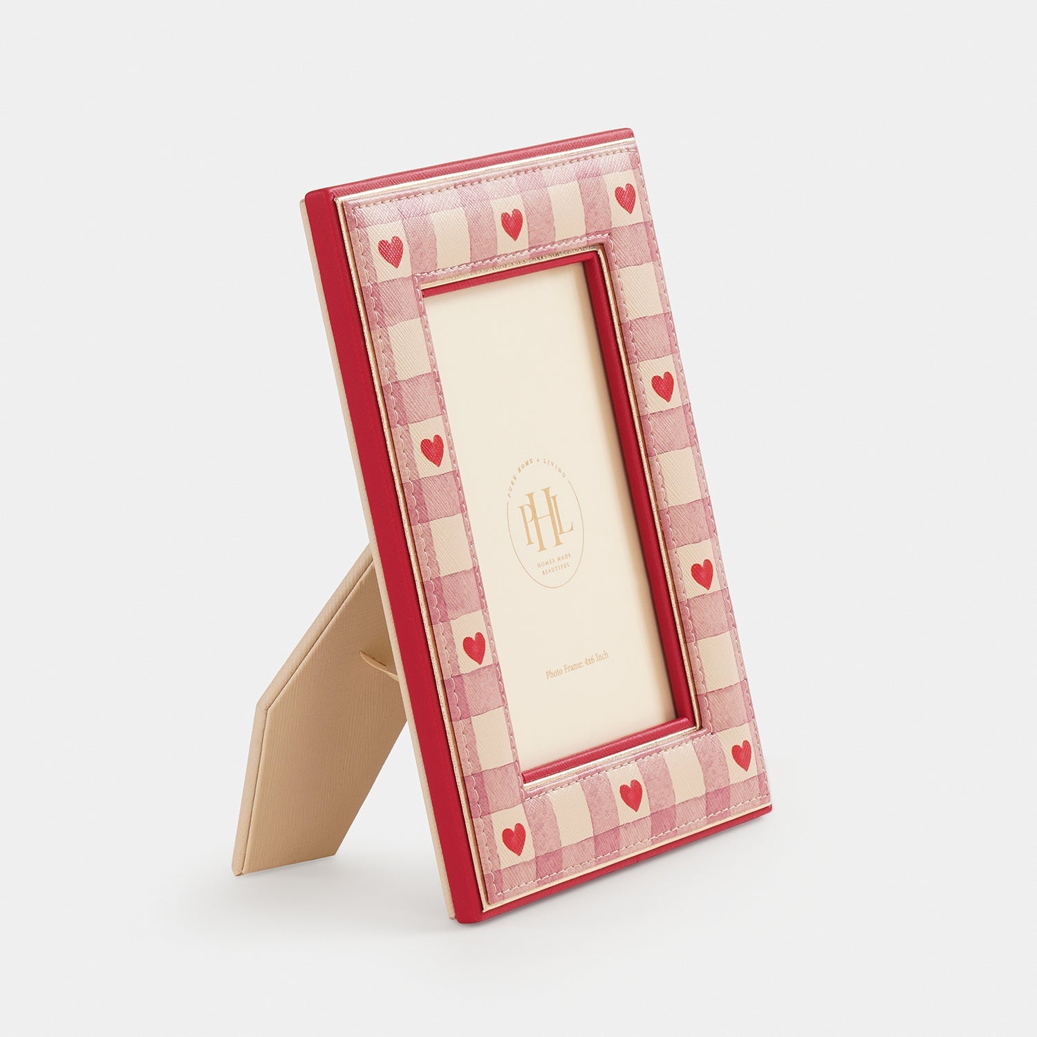 Pink Red Heart Print Faux Leather Photo Frame - Small