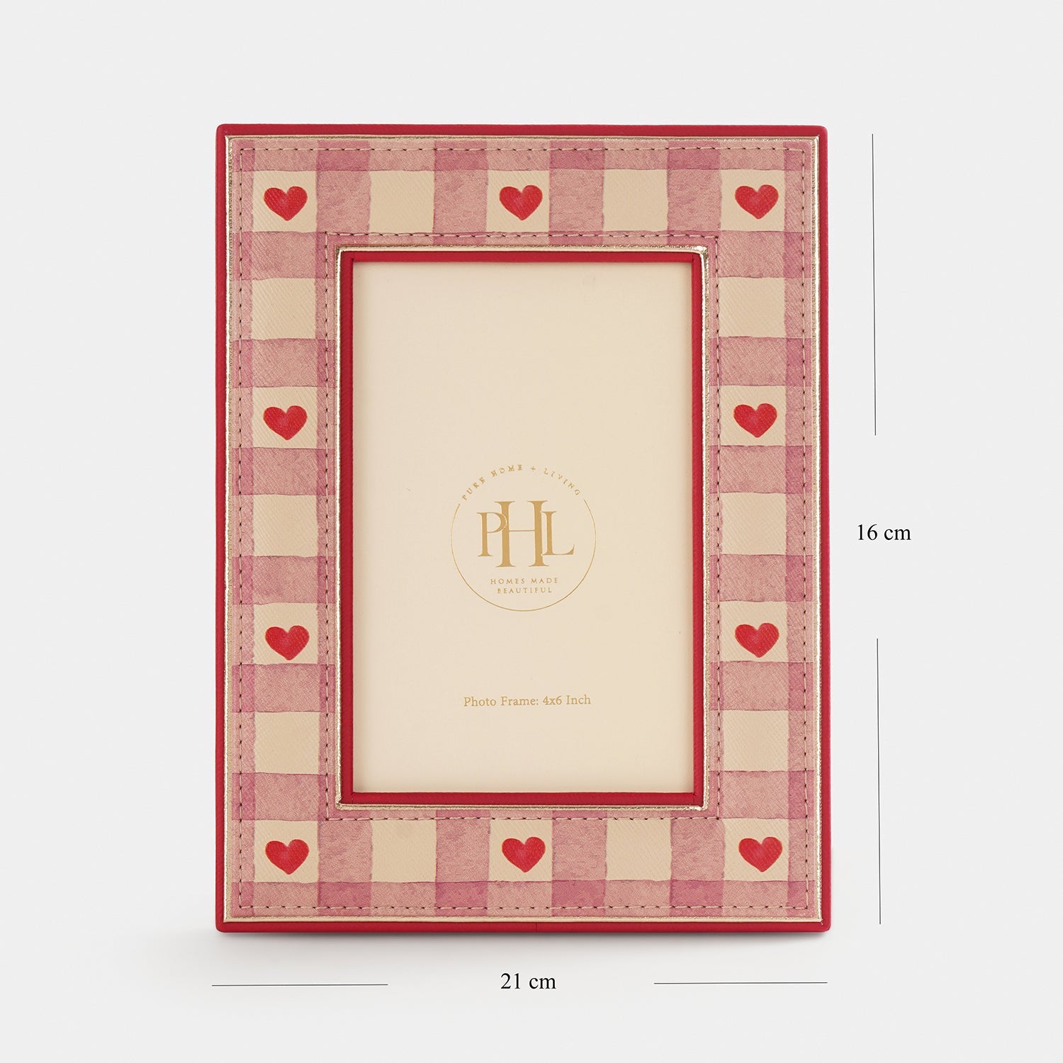 Pink Red Heart Print Faux Leather Photo Frame - Small