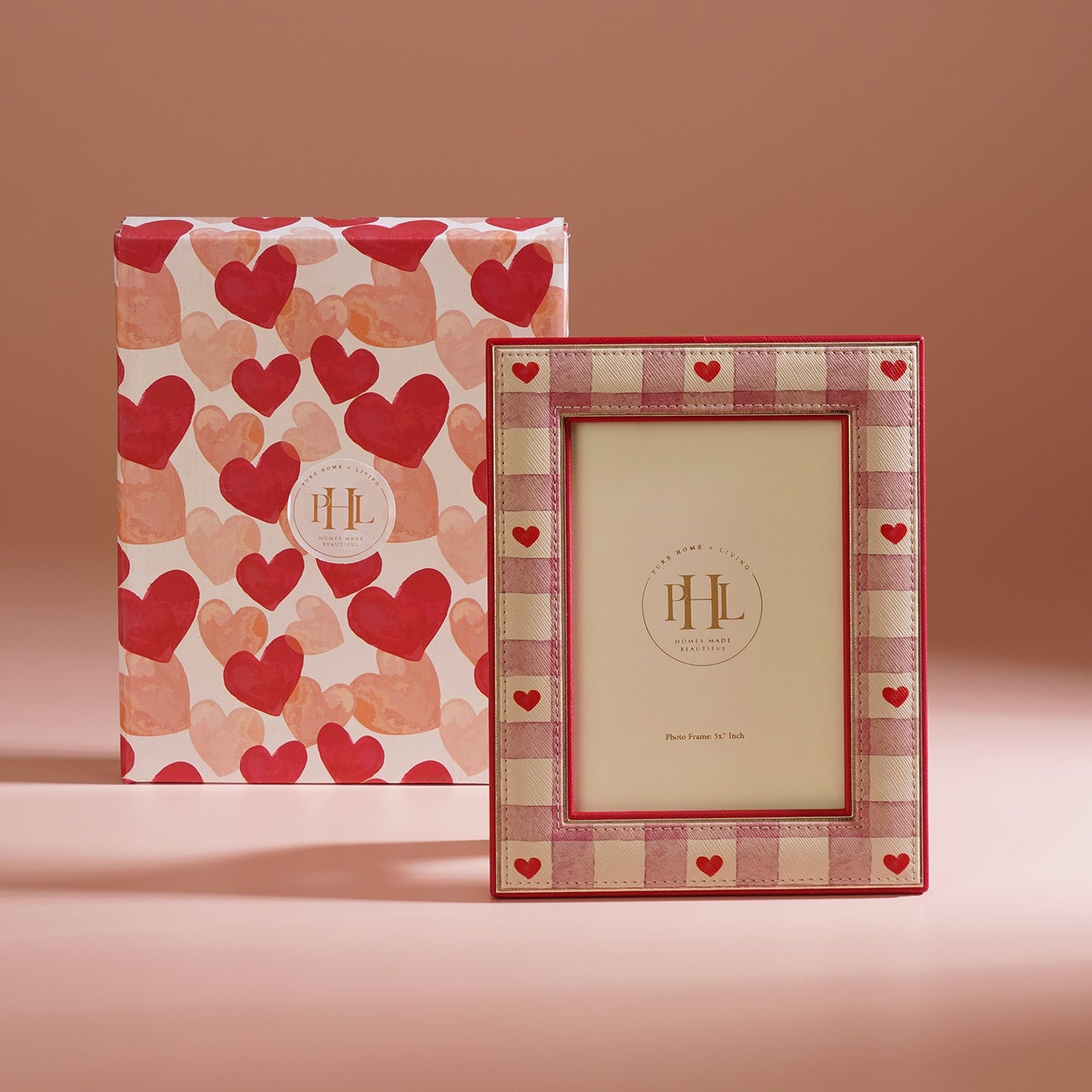 Pink Red Heart Print Faux Leather Photo Frame - Large