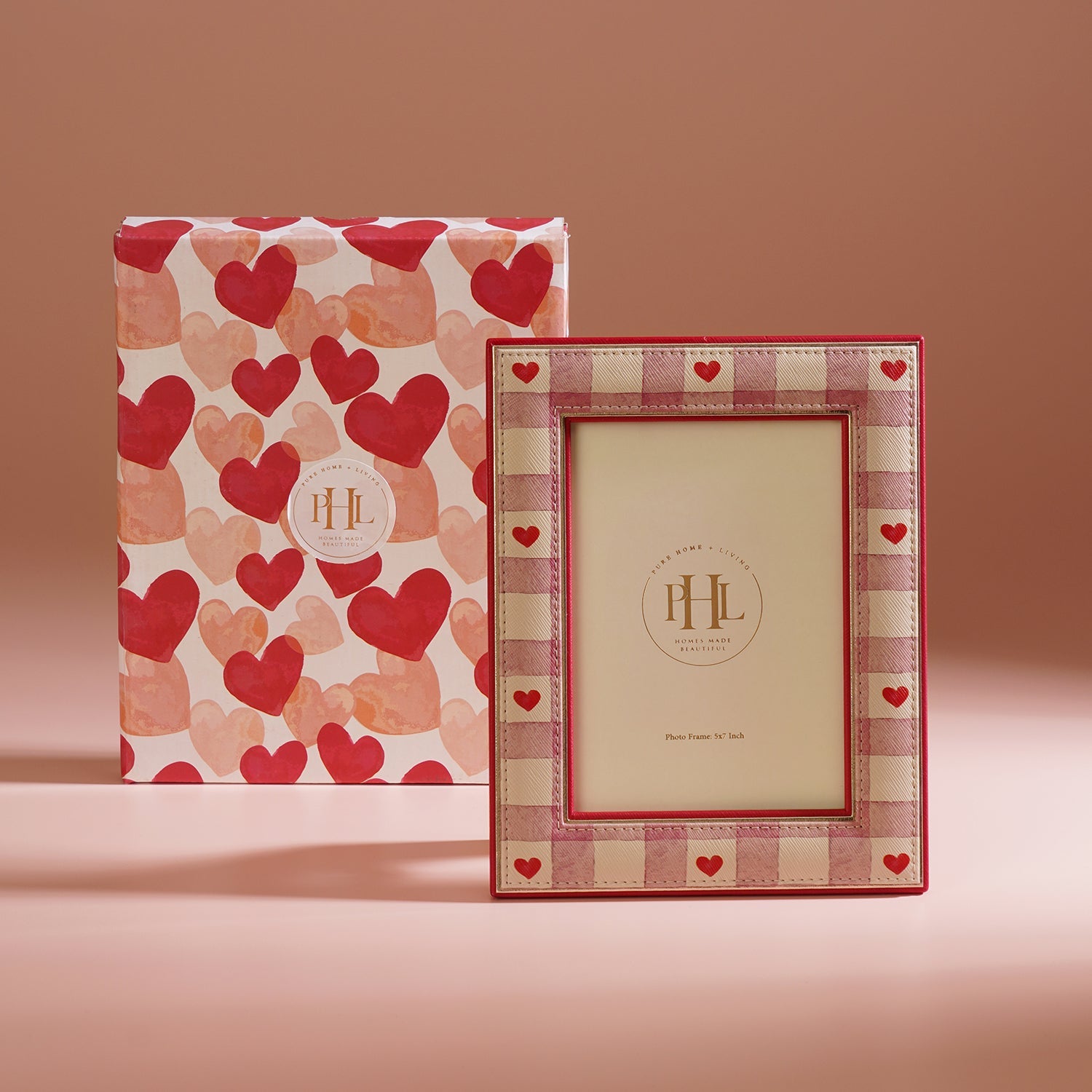 Pink Red Heart Print Faux Leather Photo Frame - Large