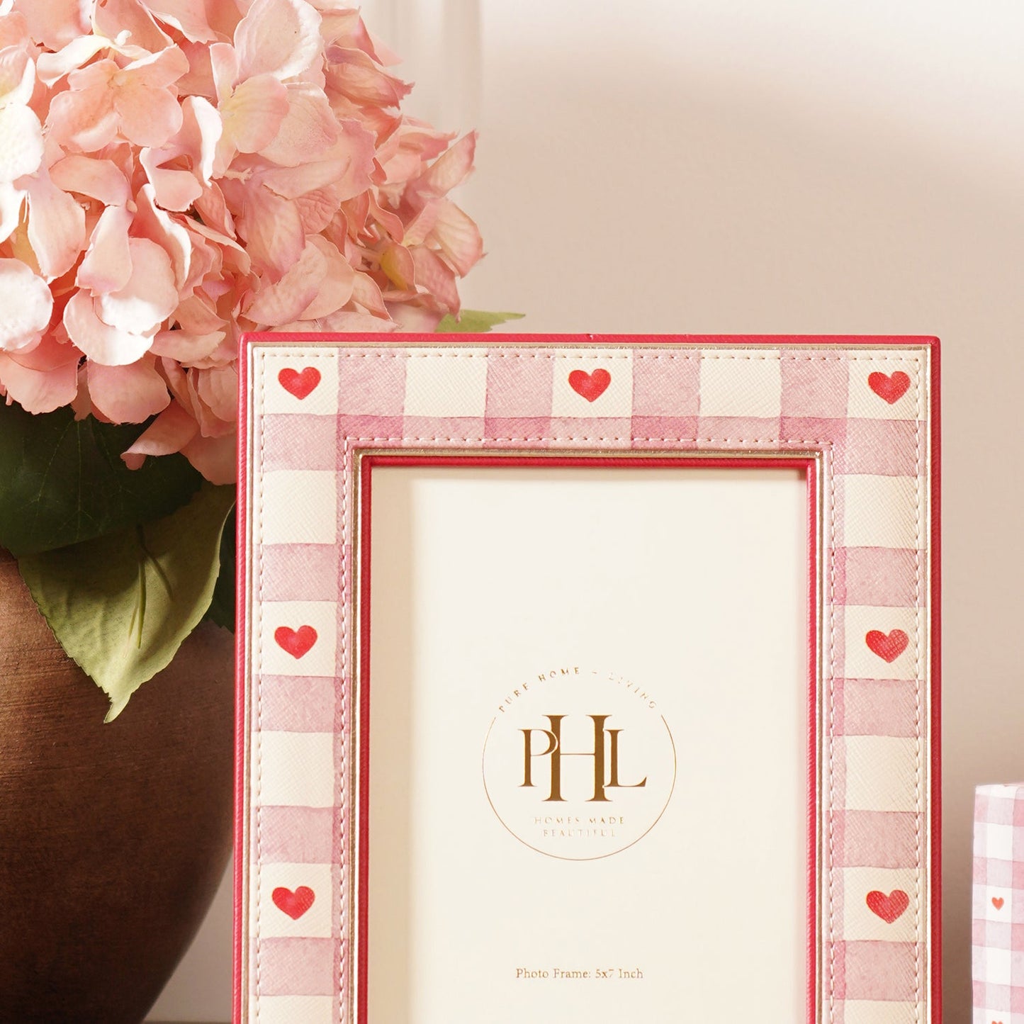 Pink Red Heart Print Faux Leather Photo Frame - Large