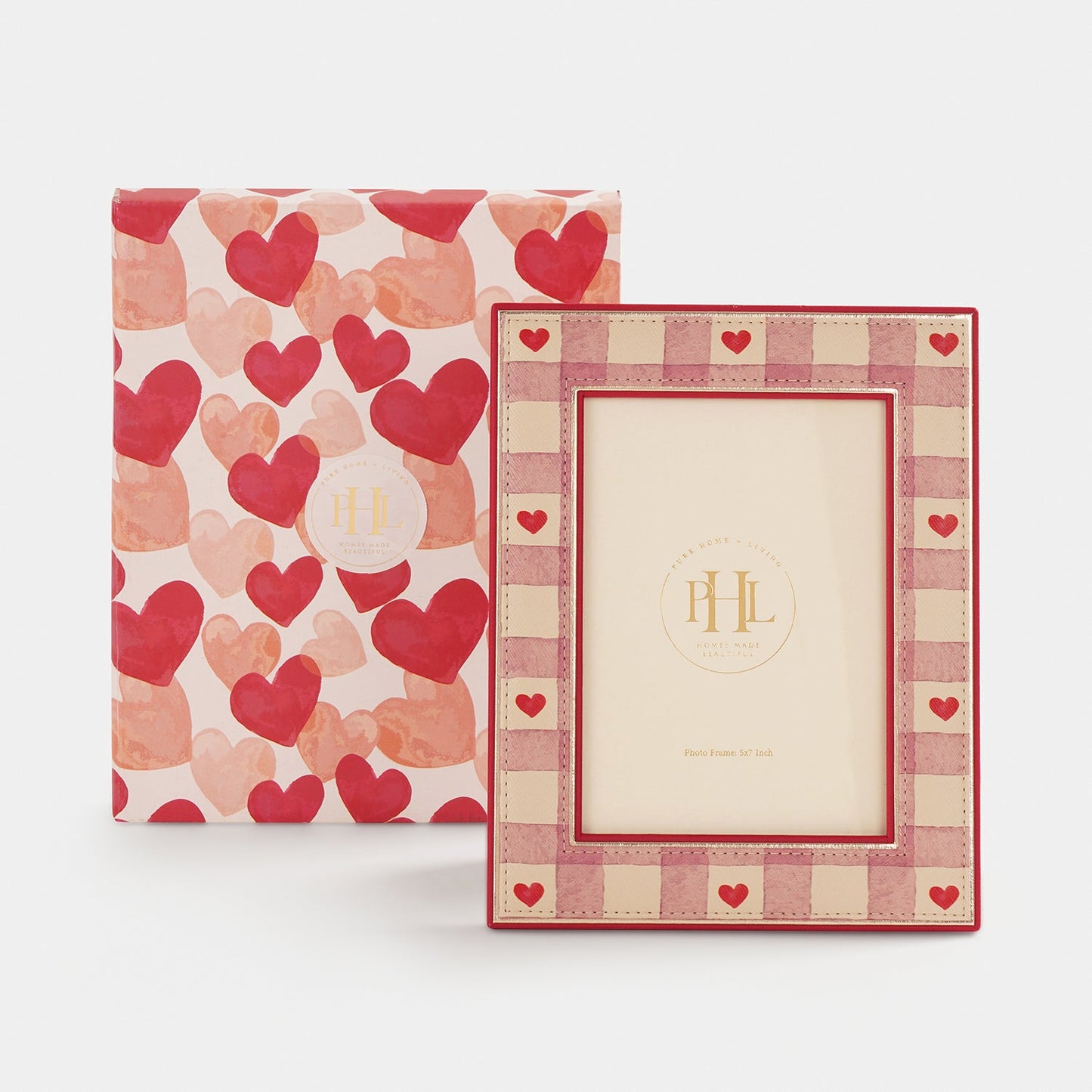 Pink Red Heart Print Faux Leather Photo Frame - Large