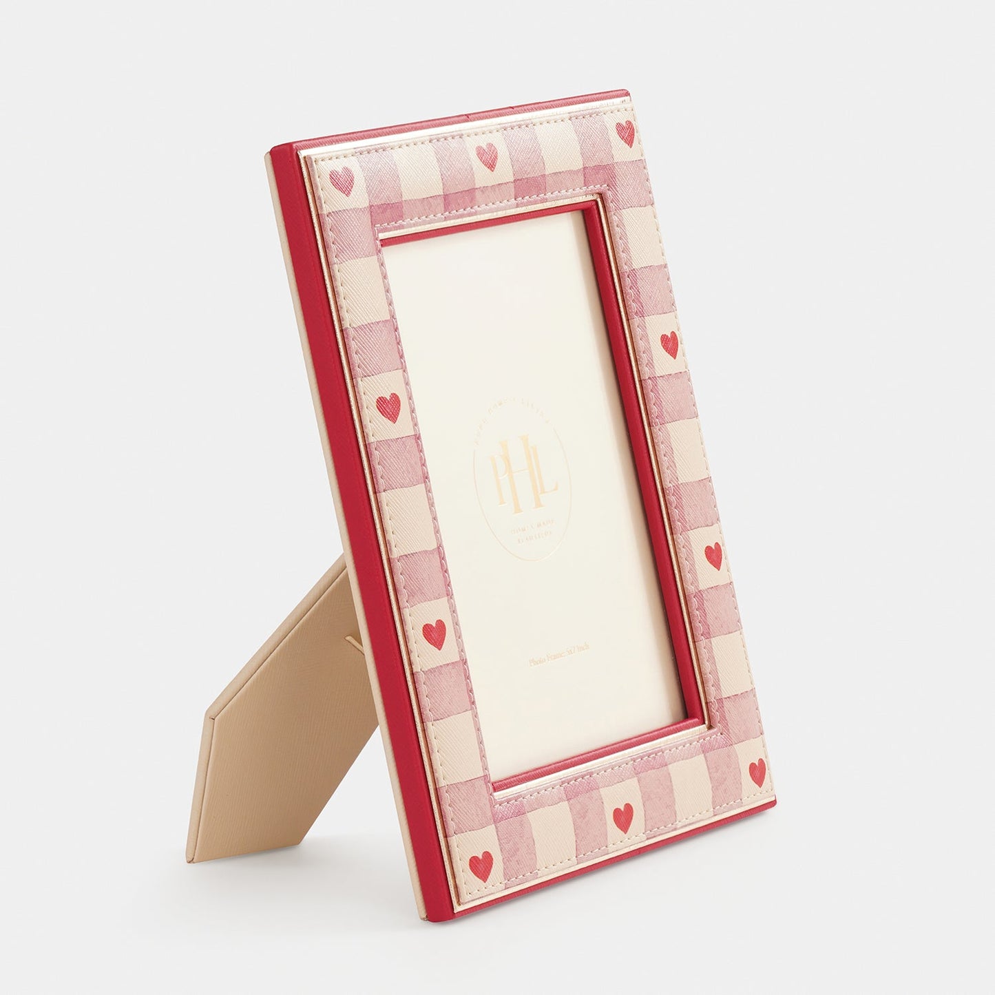 Pink Red Heart Print Faux Leather Photo Frame - Large