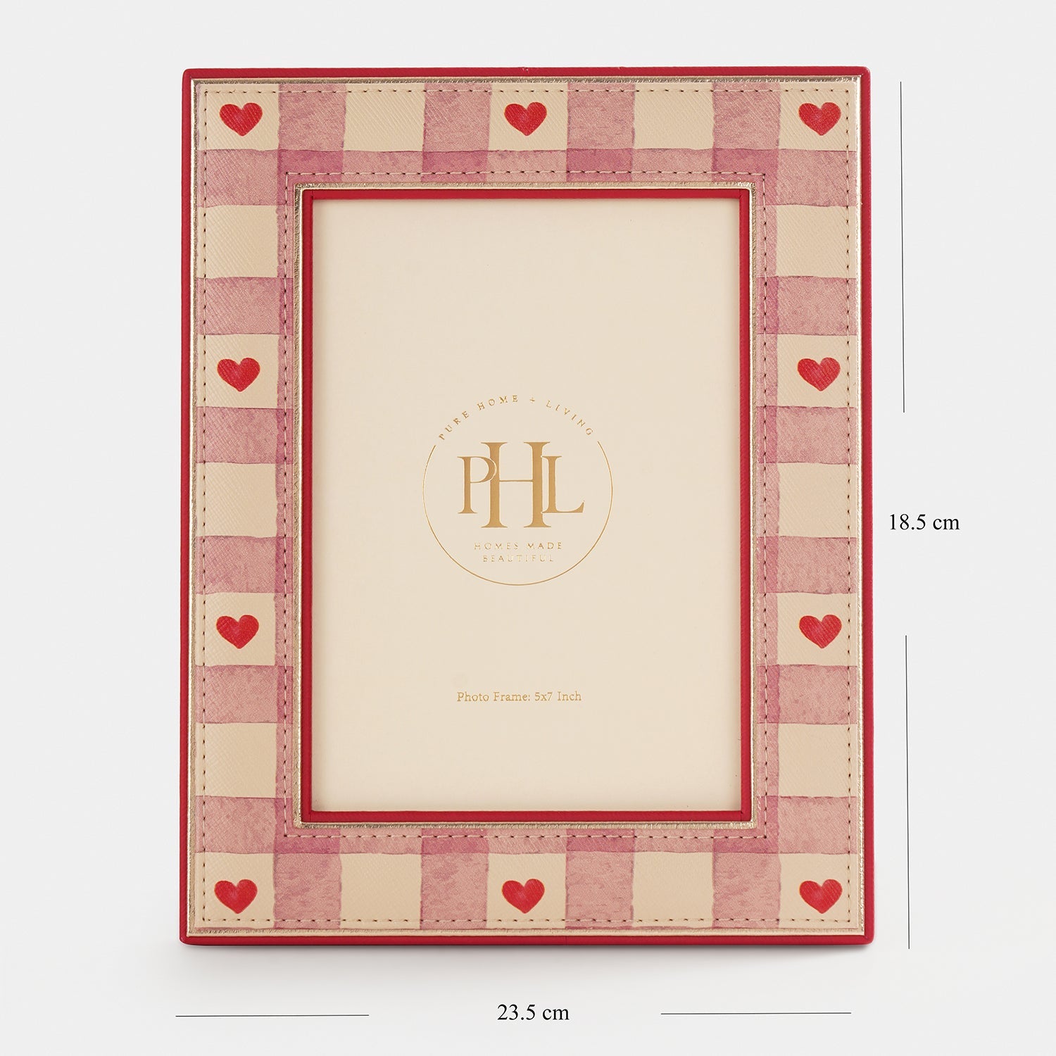 Pink Red Heart Print Faux Leather Photo Frame - Large