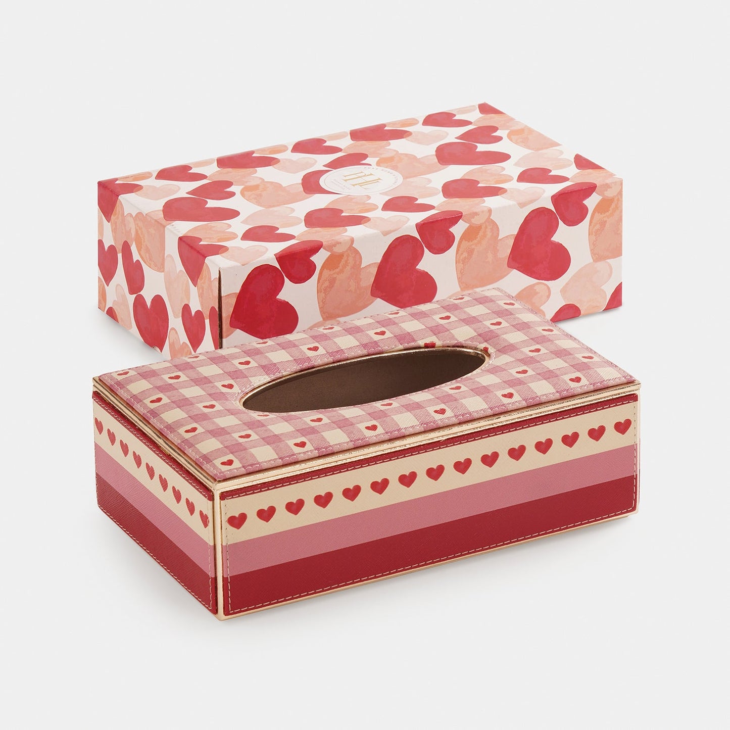 Pink Red Heart Print Faux Leather Tissue Box
