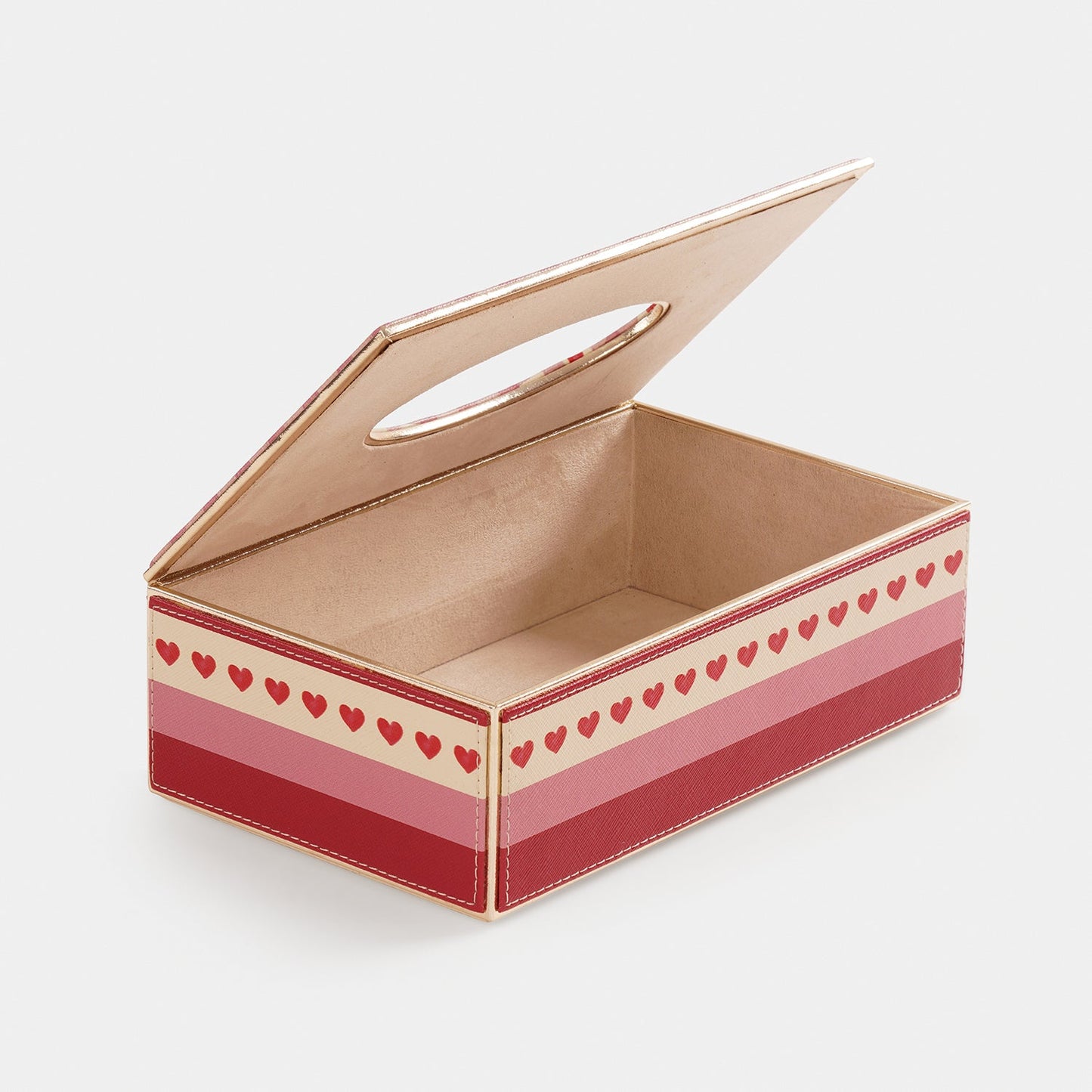 Pink Red Heart Print Faux Leather Tissue Box