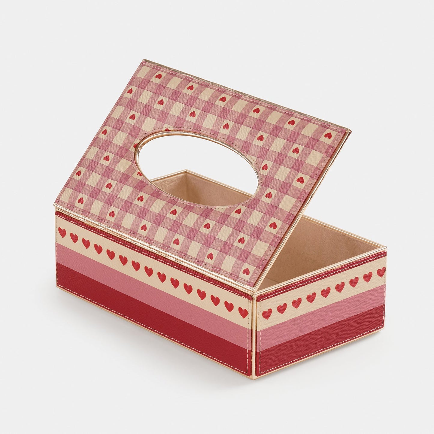 Pink Red Heart Print Faux Leather Tissue Box