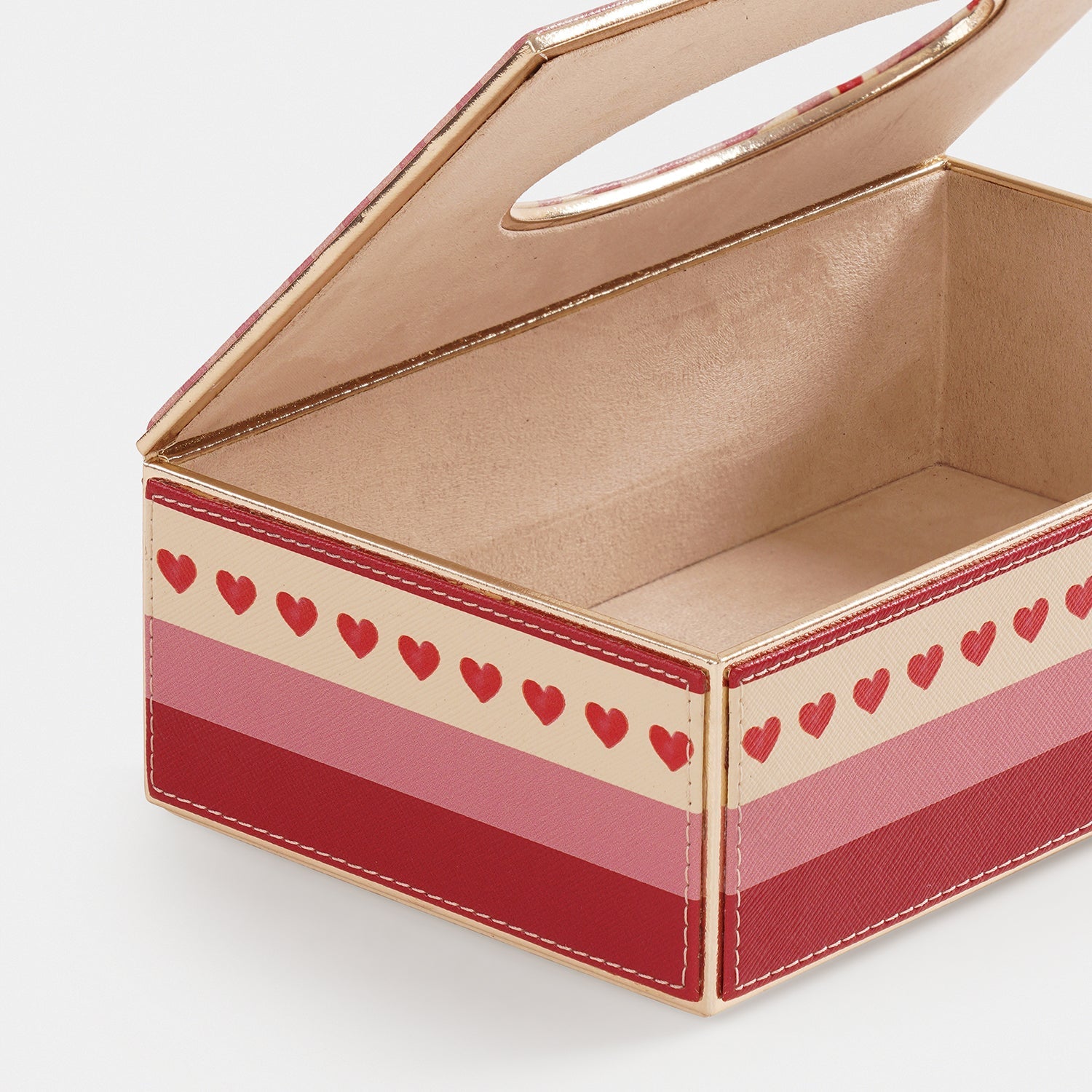 Pink Red Heart Print Faux Leather Tissue Box