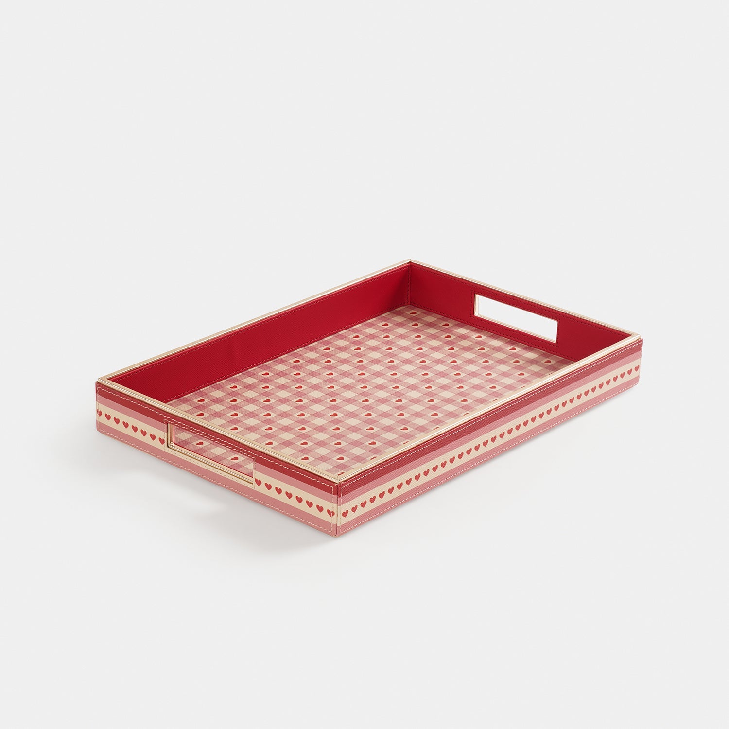 Pink Small Heart Print Faux Leather Rectangular Tray
