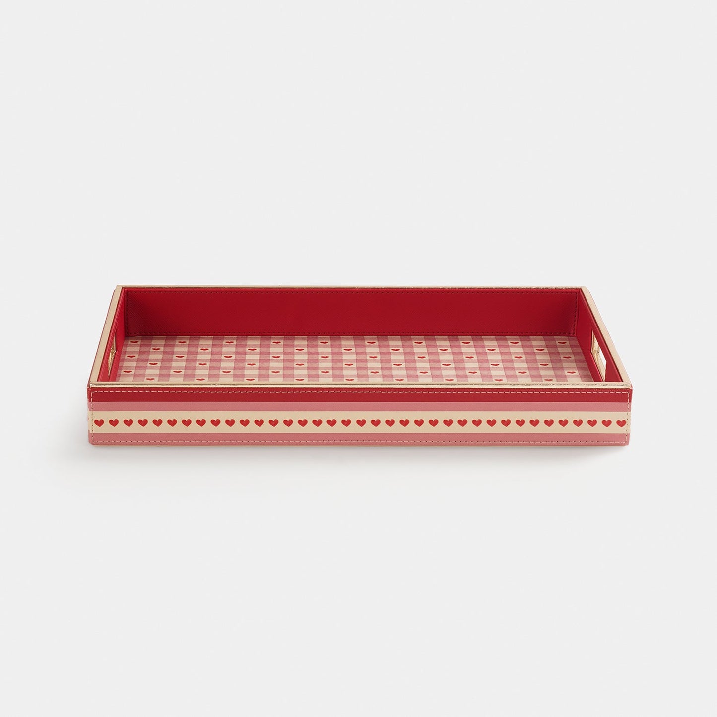 Pink Small Heart Print Faux Leather Rectangular Tray