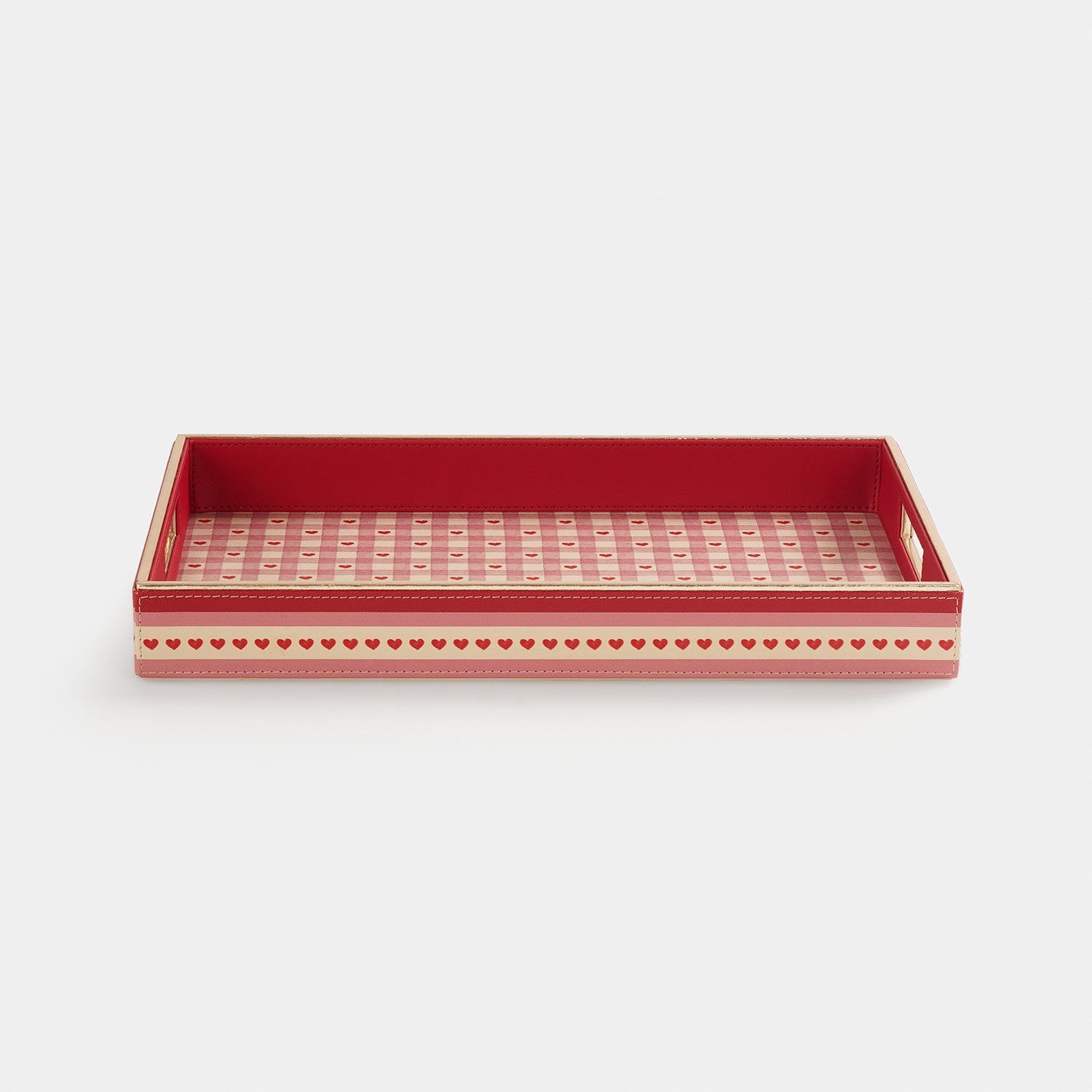 Pink Small Heart Print Faux Leather Rectangular Tray