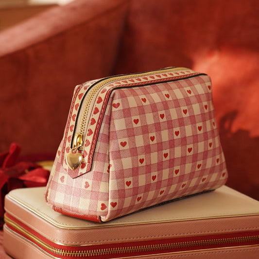 Pink Printed Faux Leather Vanity Pouch - Small