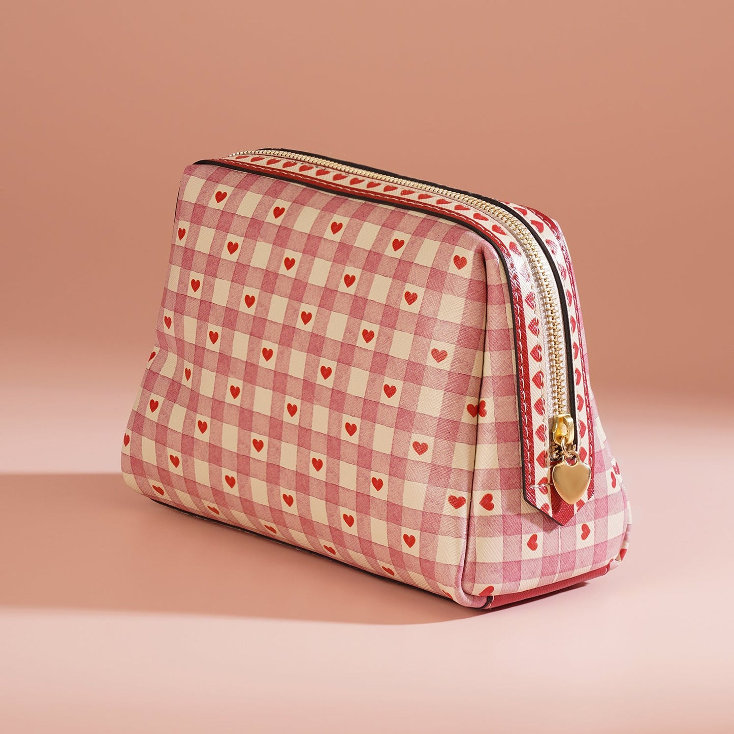 Pink Printed Faux Leather Vanity Pouch - Large