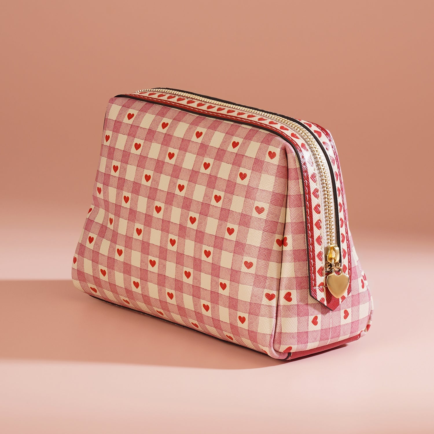 Pink Printed Faux Leather Vanity Pouch - Large