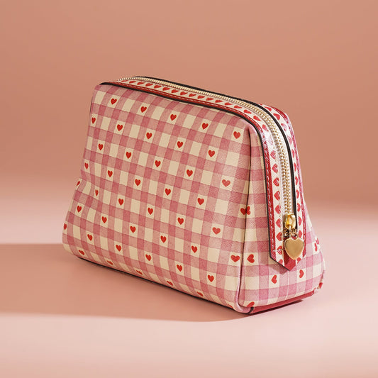 Pink Printed Faux Leather Vanity Pouch - Large