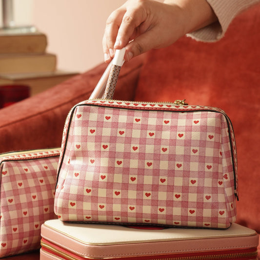 Pink Printed Faux Leather Vanity Pouch - Large