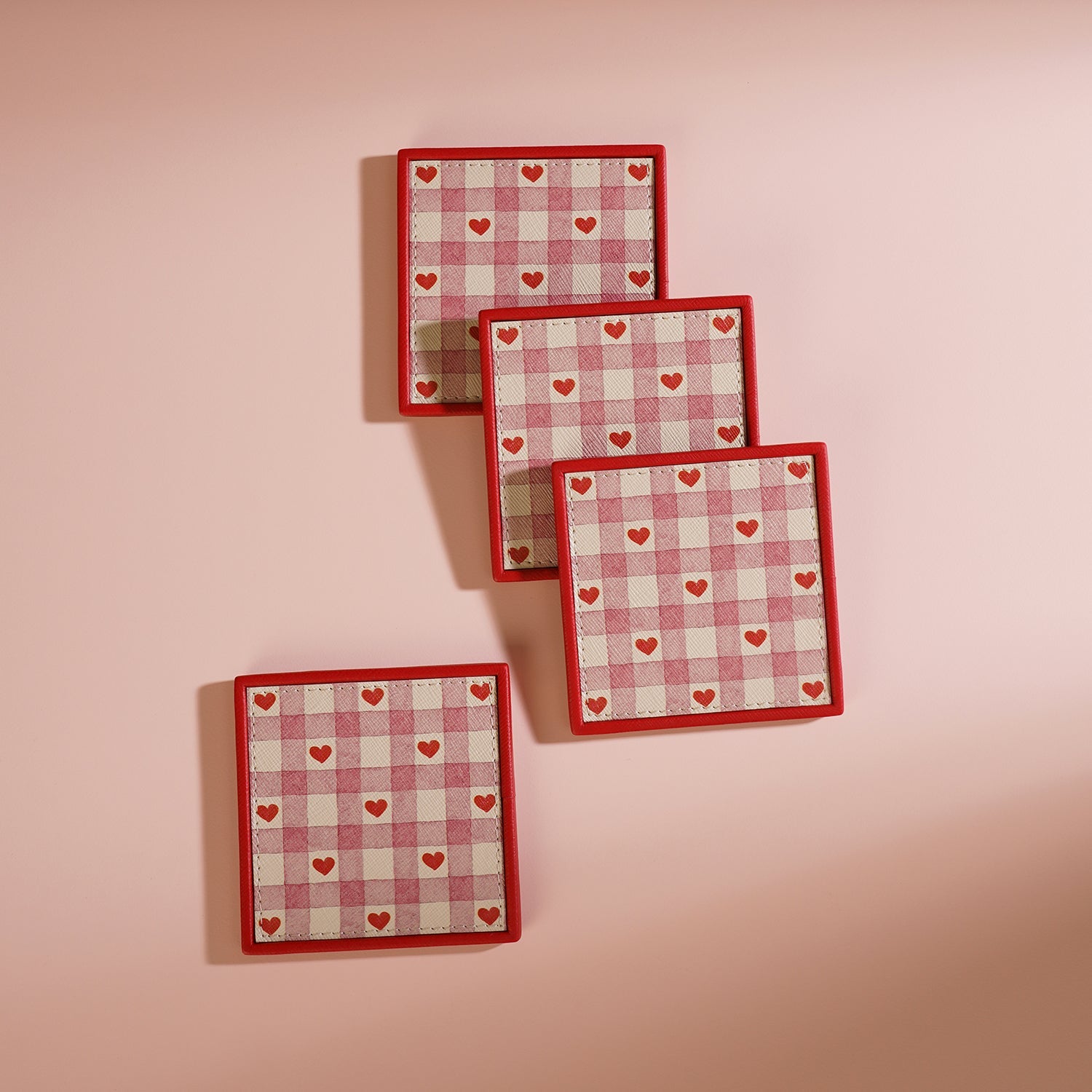 Set of 4 Pink Heart Print Faux Leather Coasters