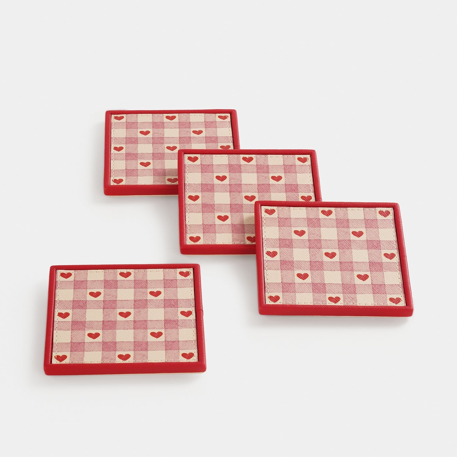 Set of 4 Pink Heart Print Faux Leather Coasters