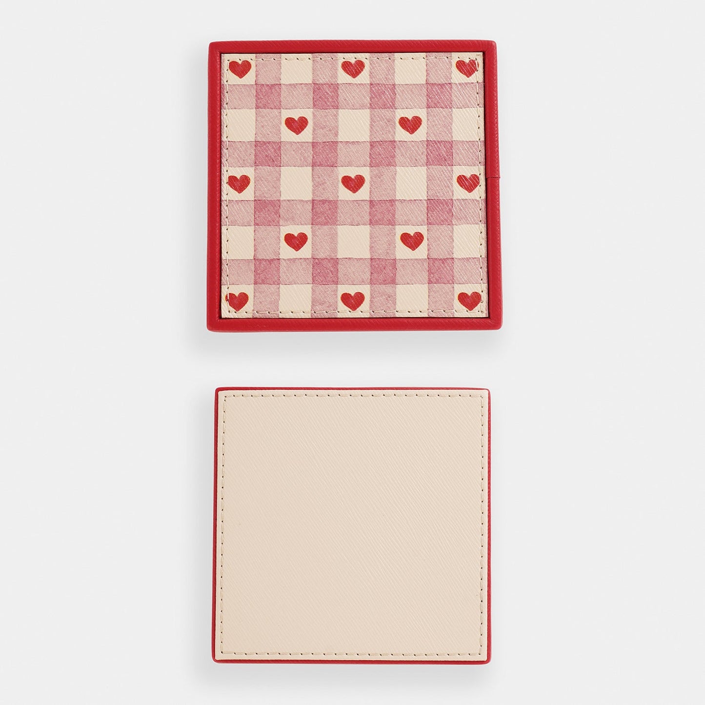 Set of 4 Pink Heart Print Faux Leather Coasters