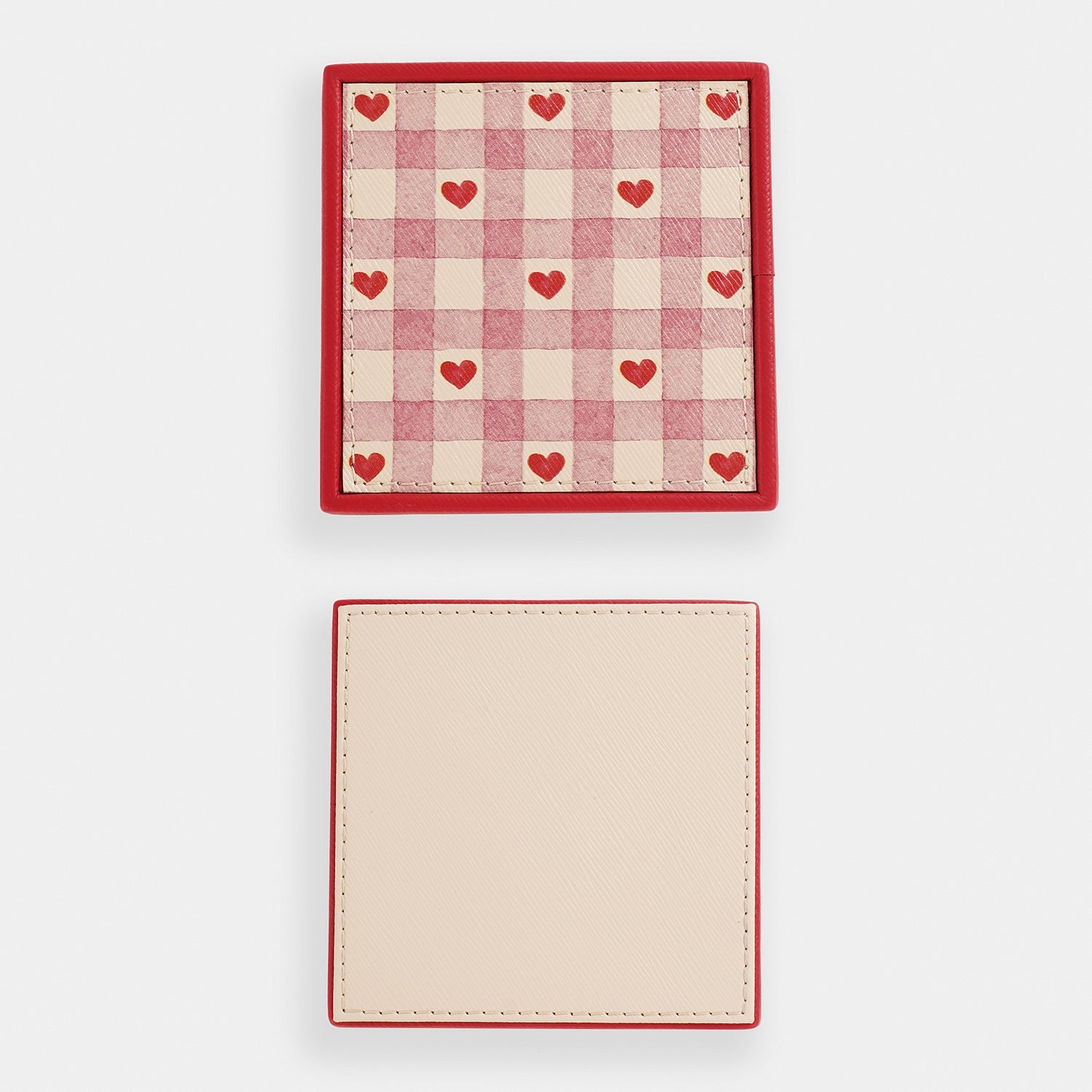 Set of 4 Pink Heart Print Faux Leather Coasters