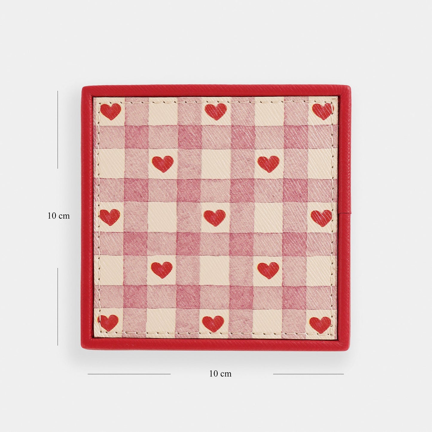 Set of 4 Pink Heart Print Faux Leather Coasters