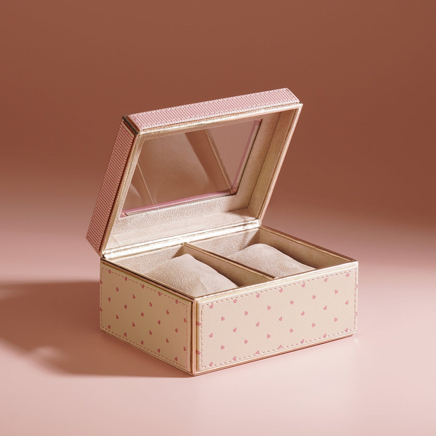 Pink Heart Print Faux Leather Watch Box