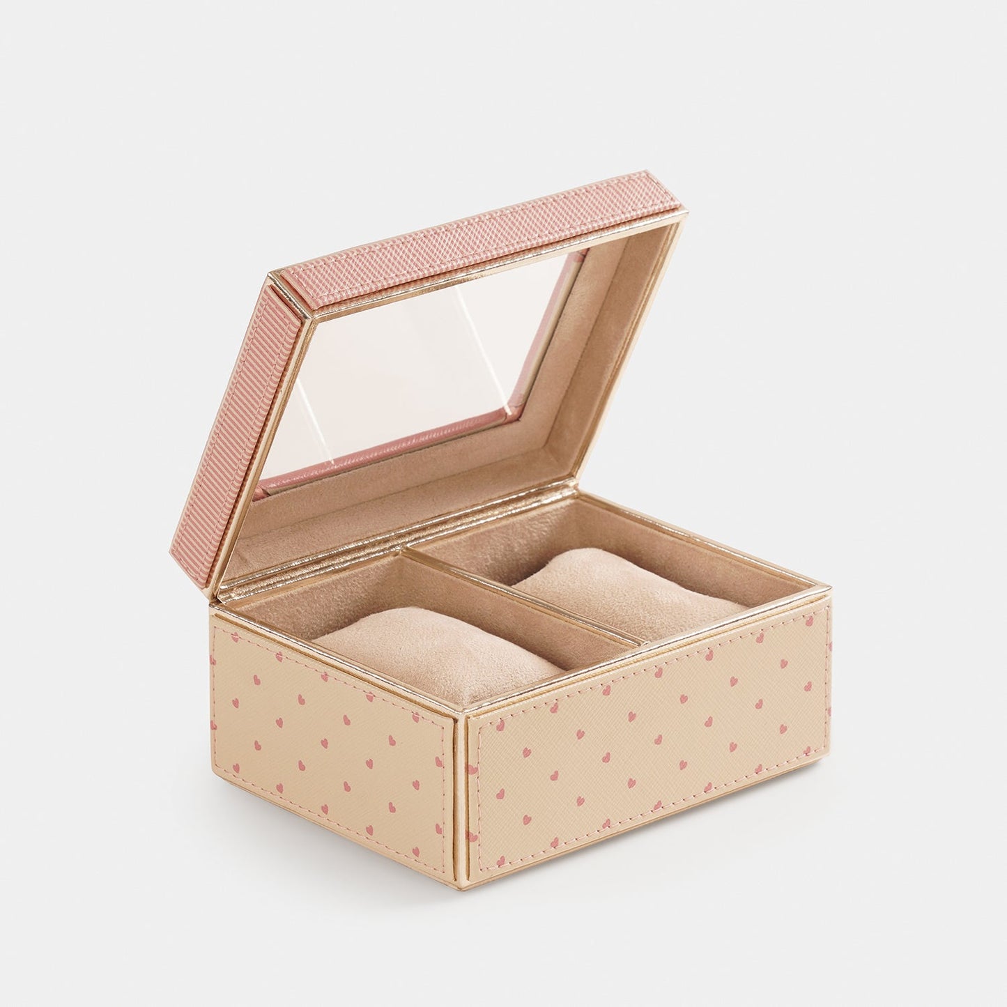 Pink Heart Print Faux Leather Watch Box