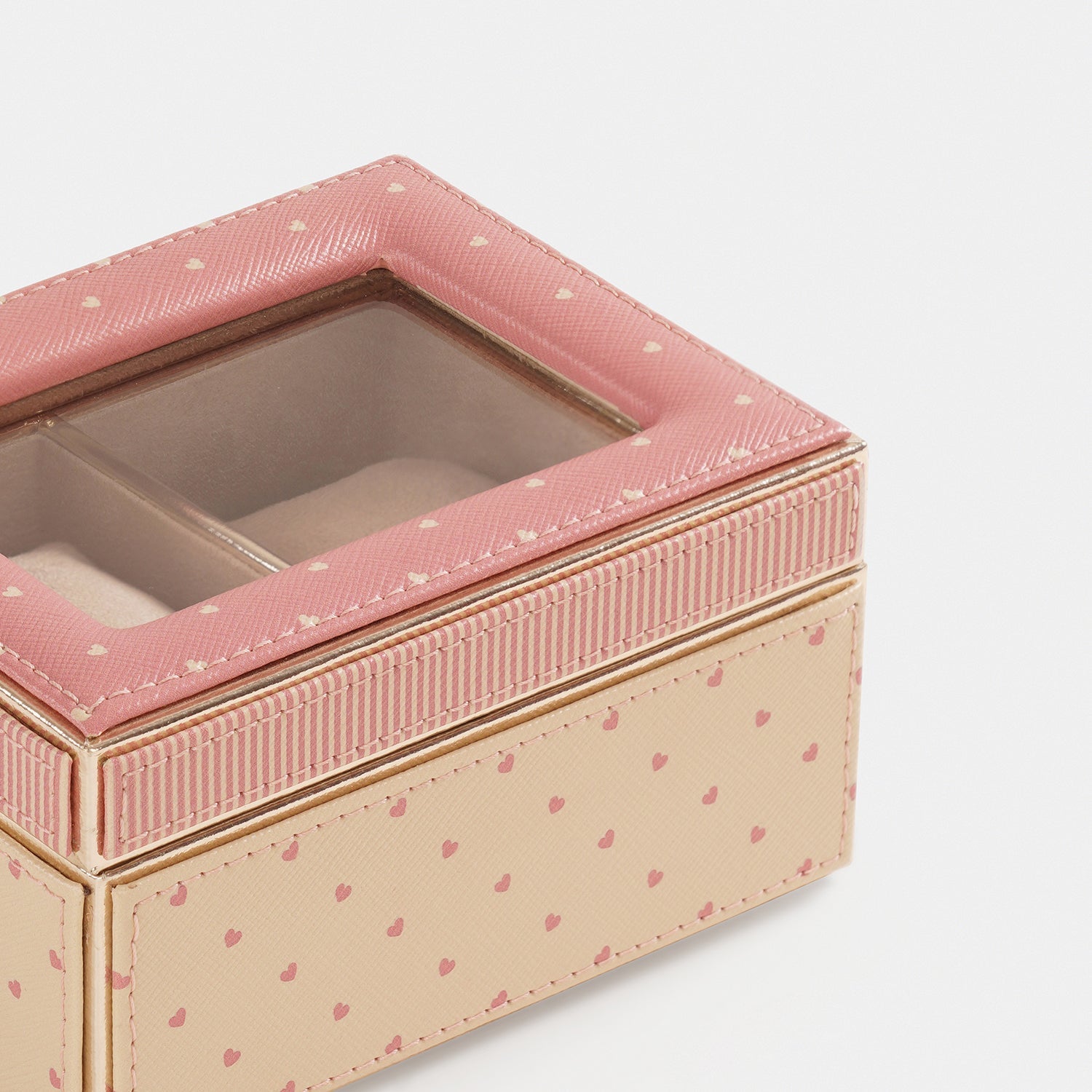 Pink Heart Print Faux Leather Watch Box