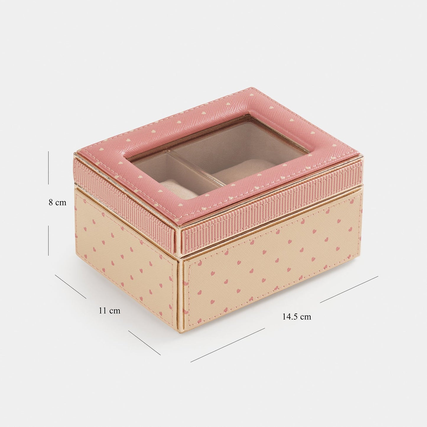 Pink Heart Print Faux Leather Watch Box