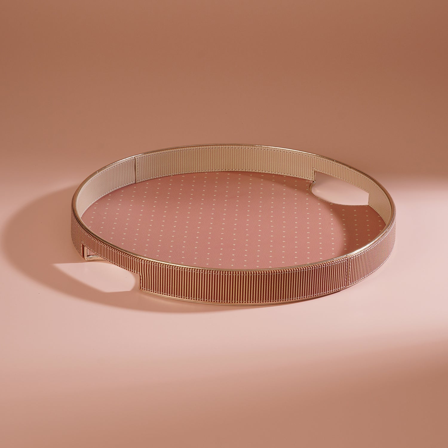 Pink Heart Print Faux Leather Round Tray