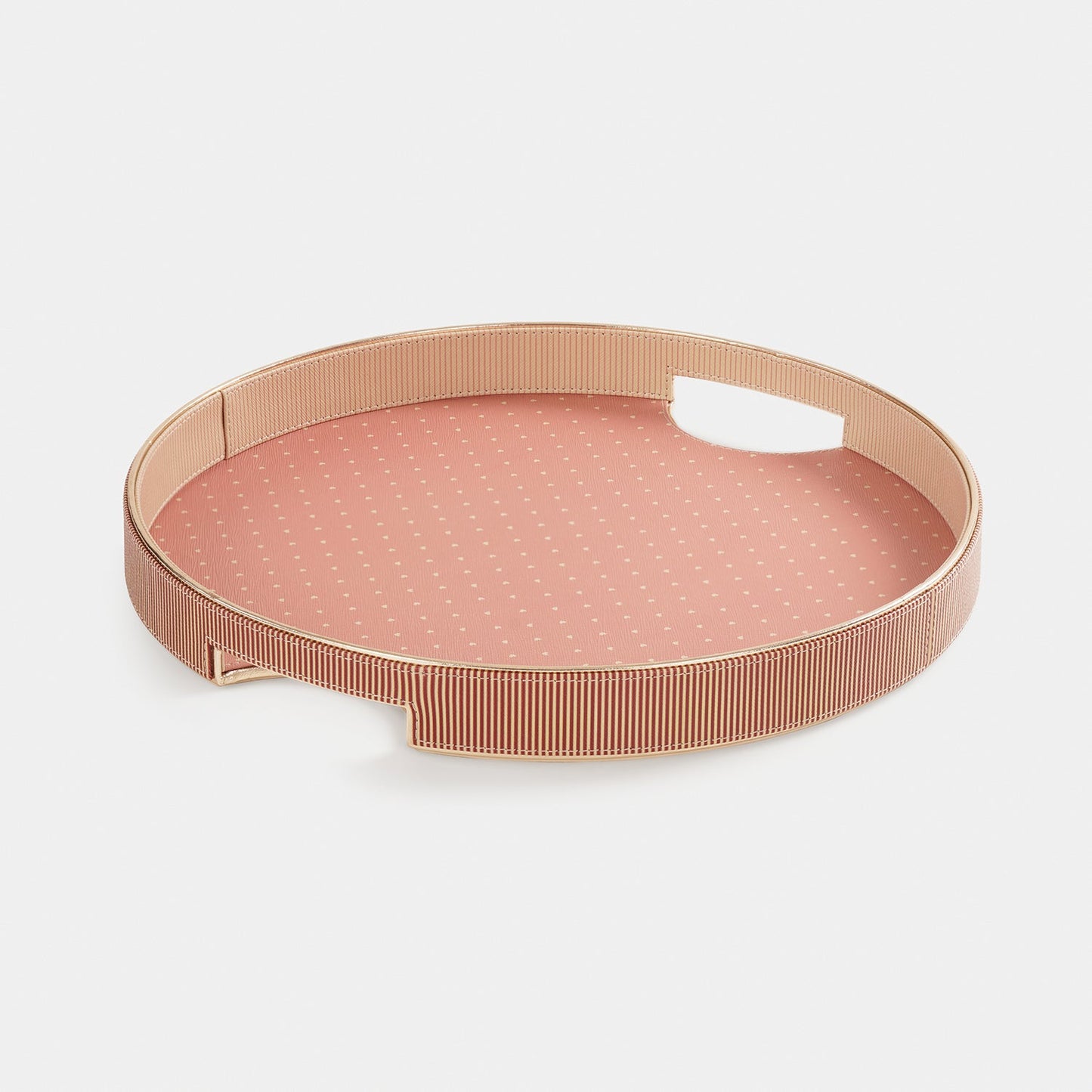 Pink Heart Print Faux Leather Round Tray