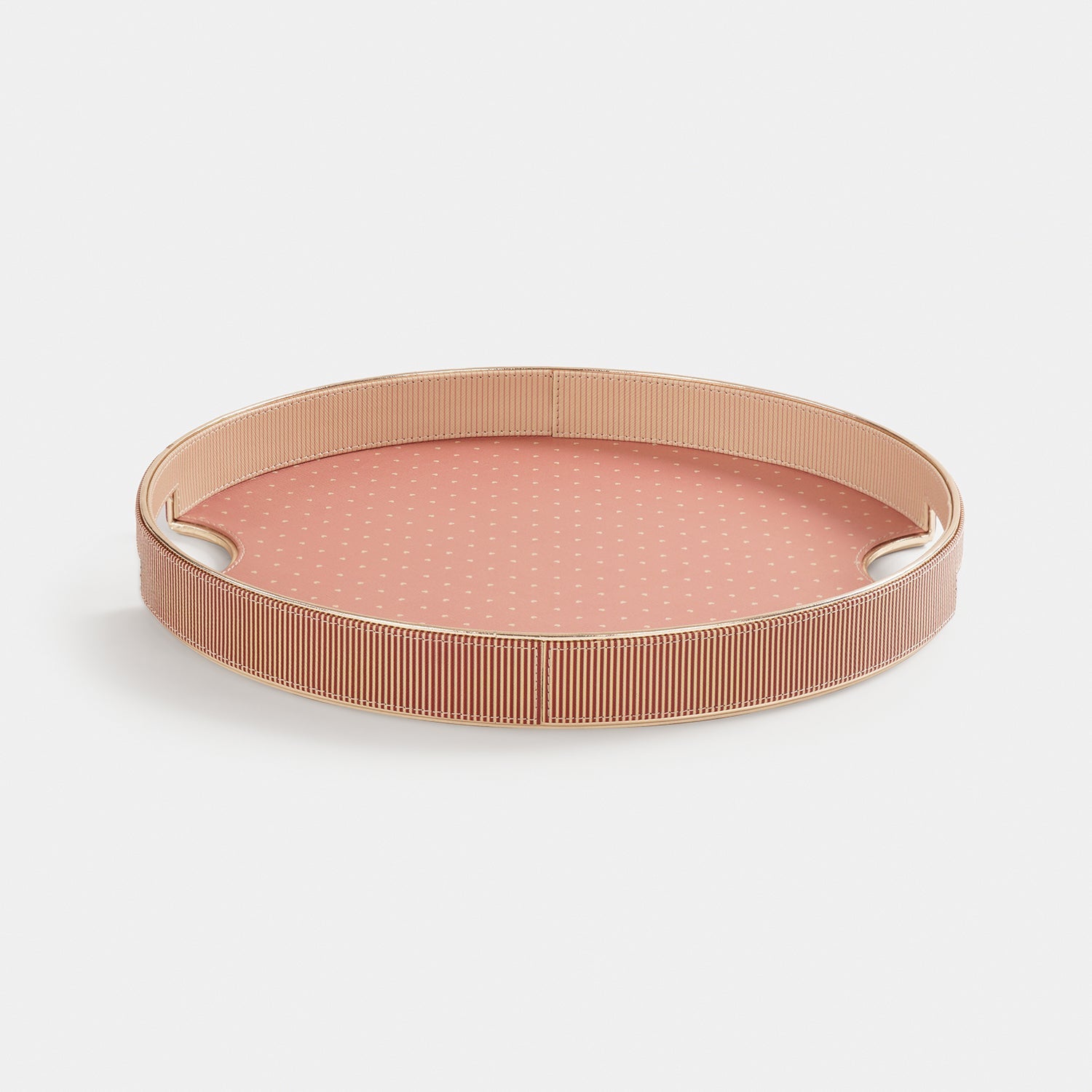 Pink Heart Print Faux Leather Round Tray
