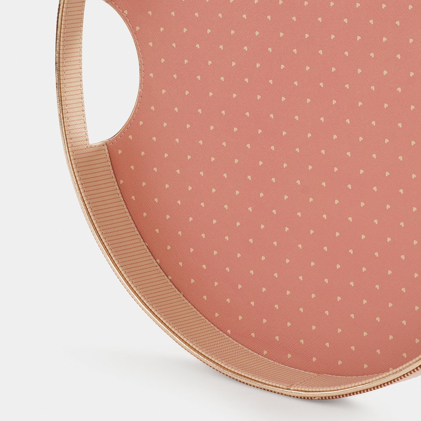 Pink Heart Print Faux Leather Round Tray
