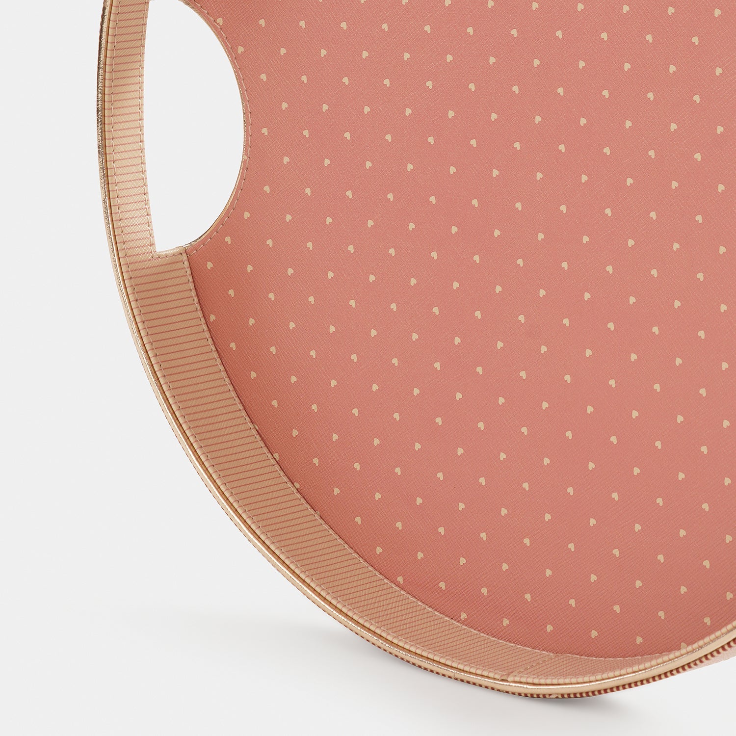 Pink Heart Print Faux Leather Round Tray
