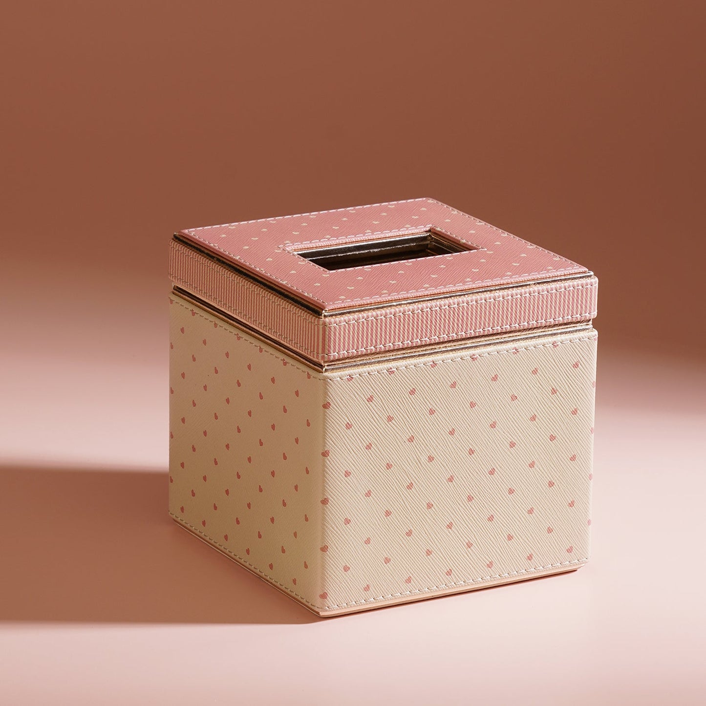 Pink Heart Print Faux Leather Square Tissue Box