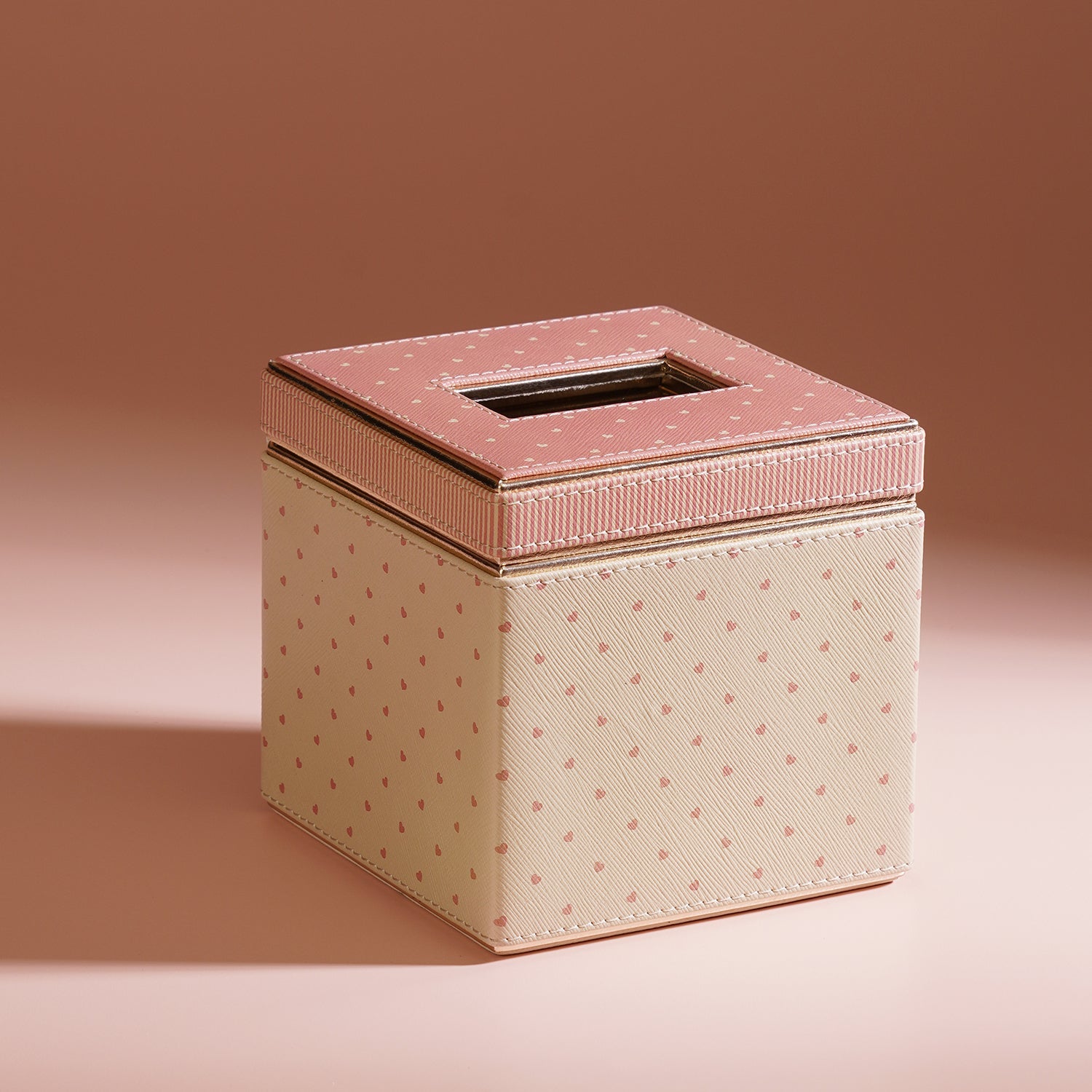Pink Heart Print Faux Leather Square Tissue Box