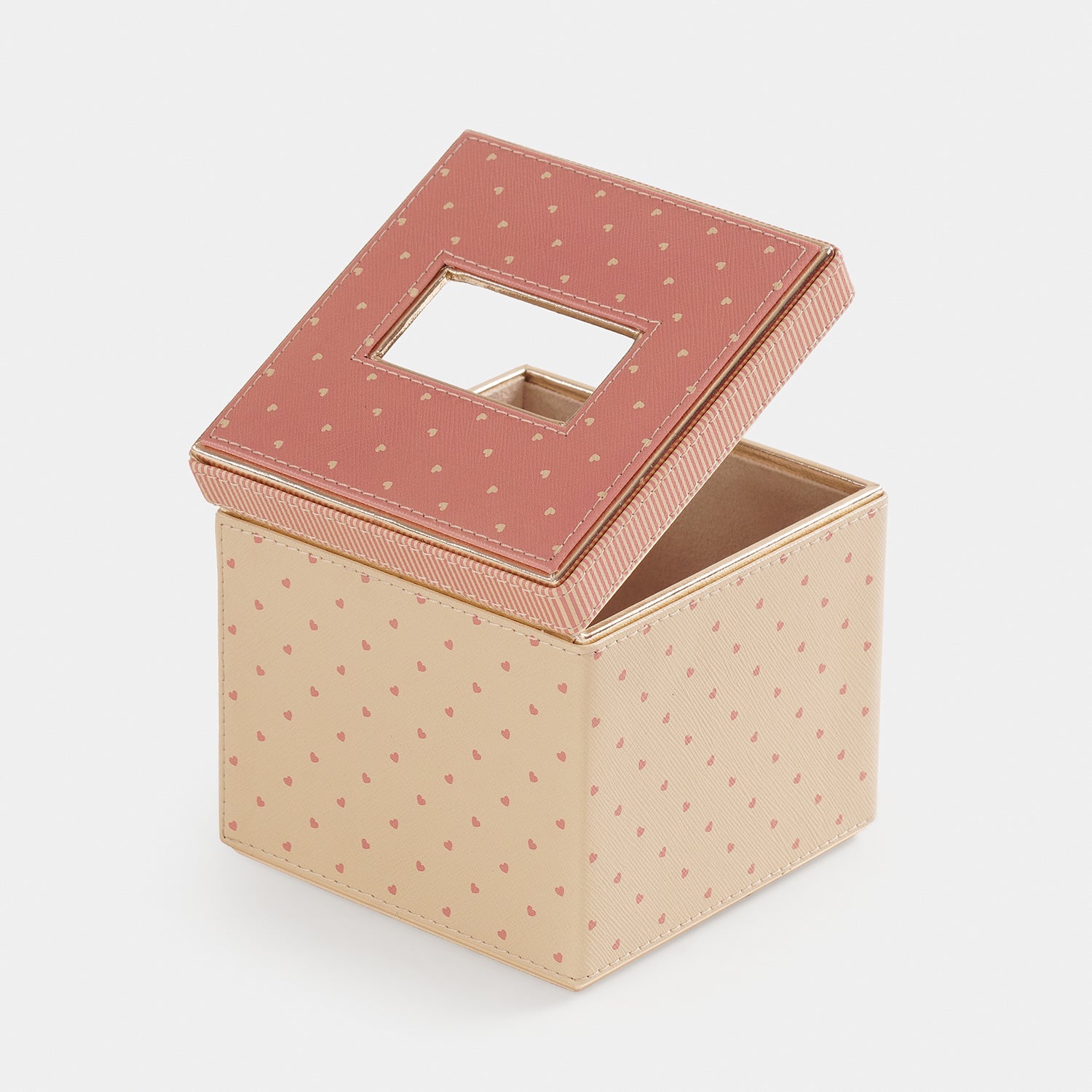 Pink Heart Print Faux Leather Square Tissue Box