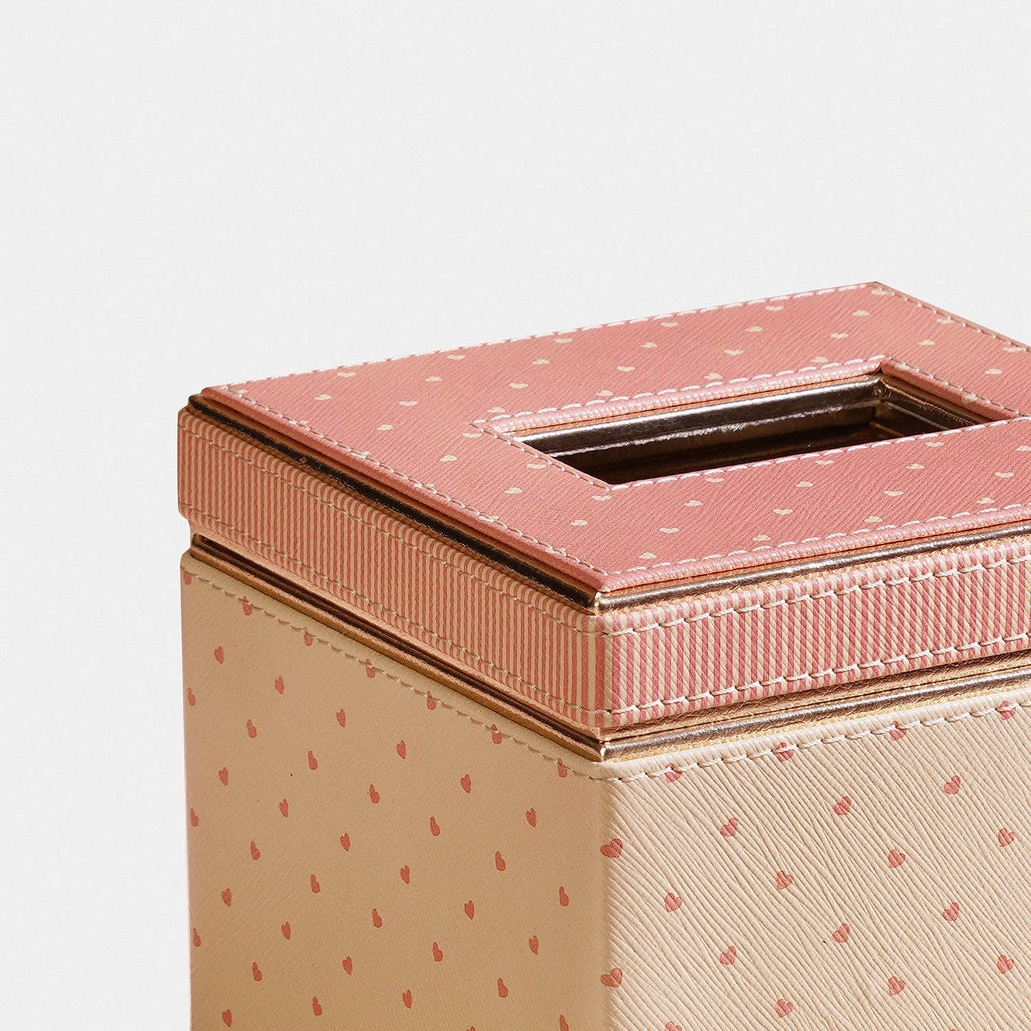 Pink Heart Print Faux Leather Square Tissue Box