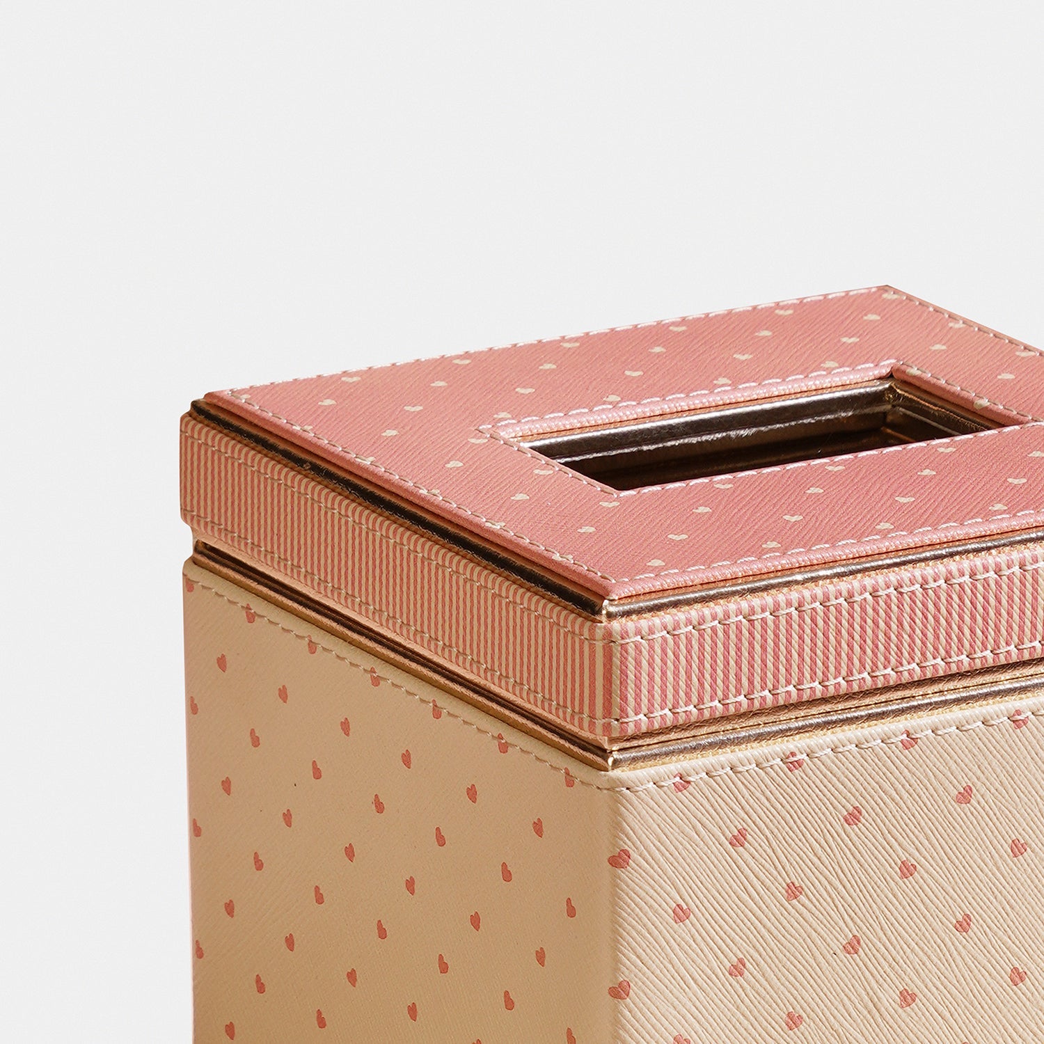 Pink Heart Print Faux Leather Square Tissue Box