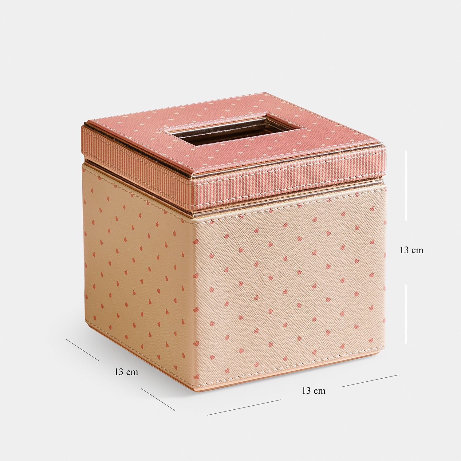 Pink Heart Print Faux Leather Square Tissue Box